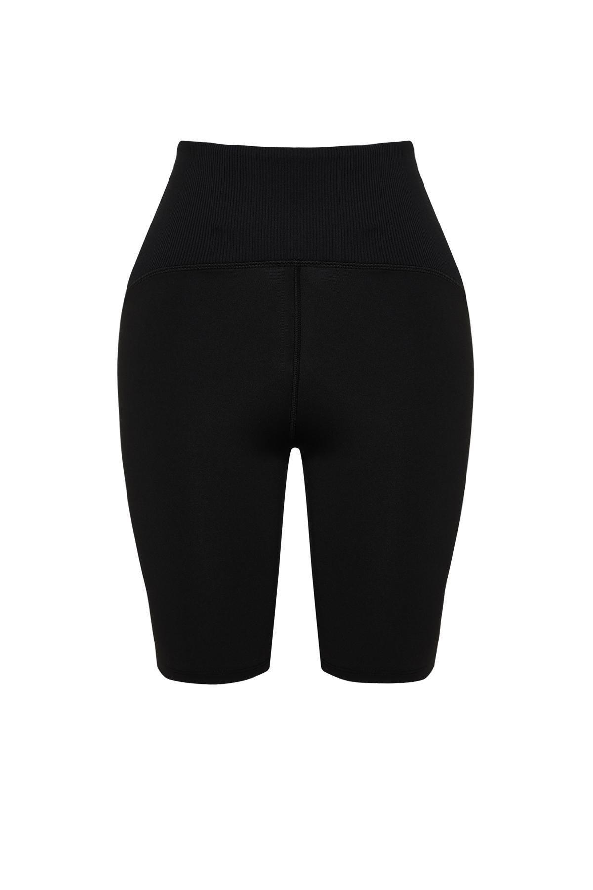 Black Gathering Ribbed Print Short Tights, , large image number 5
