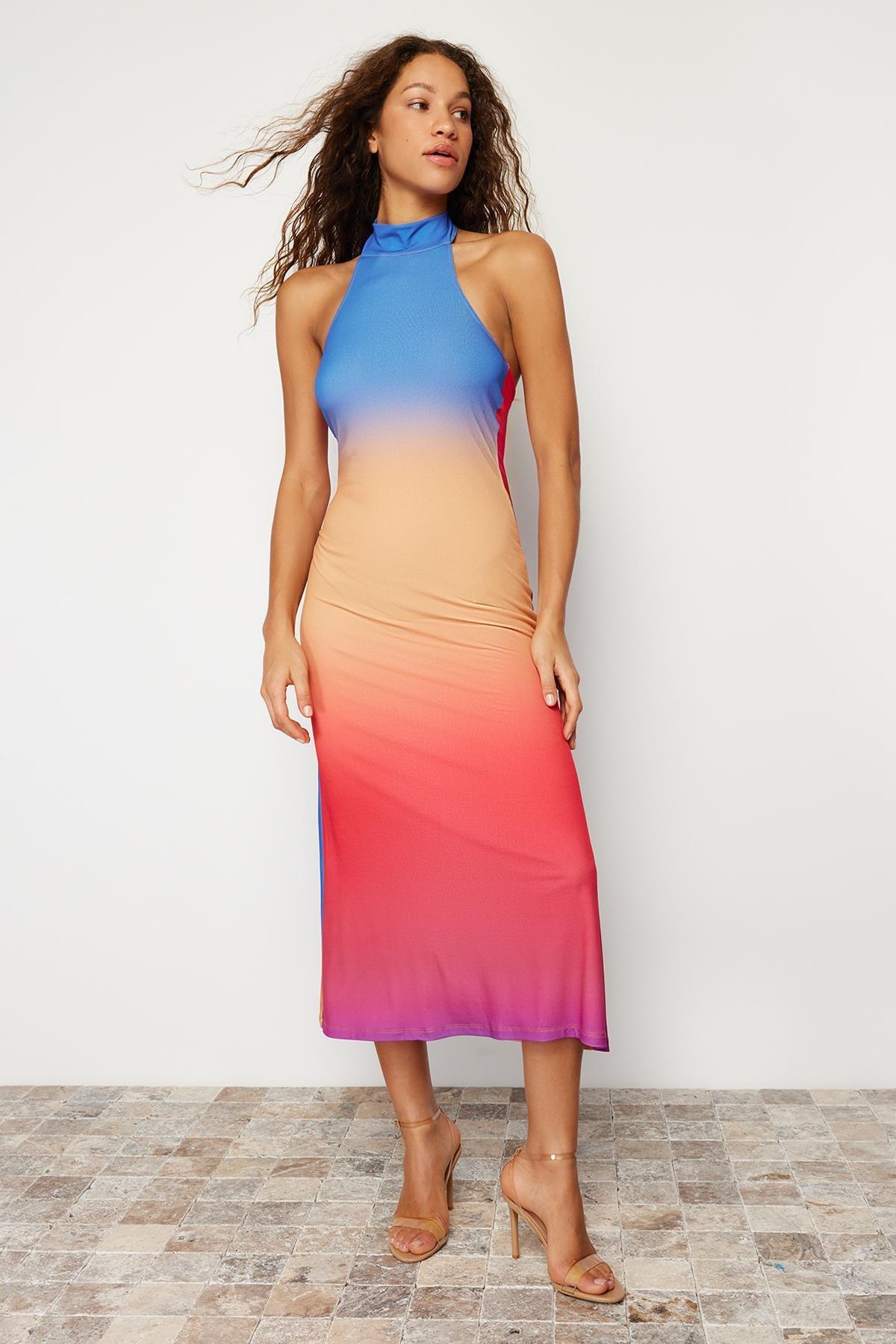 Multicolour Patterned Halter Neck Midi Dress, C101_1704, large image number 2