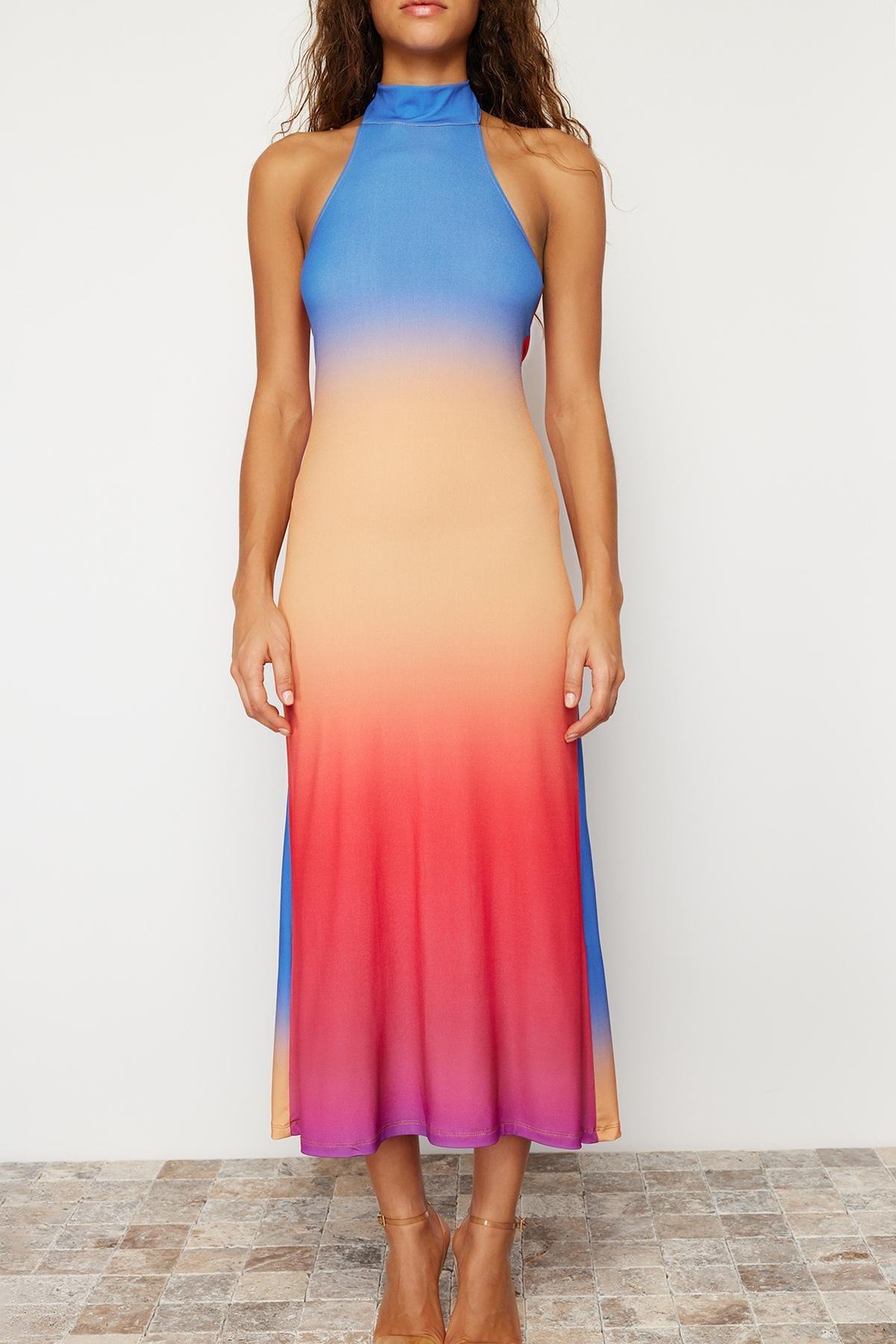 Multicolour Patterned Halter Neck Midi Dress, C101_1704, large image number 3