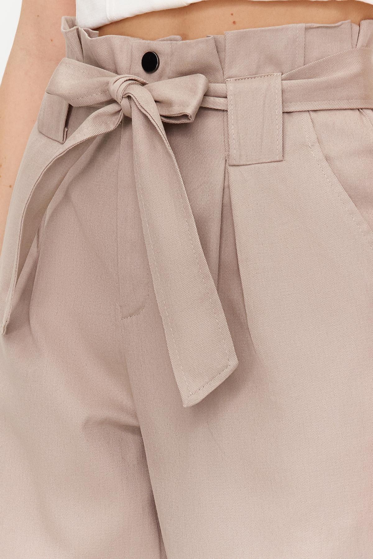 Beige Patterned Belted Woven Trousers, , large image number 4