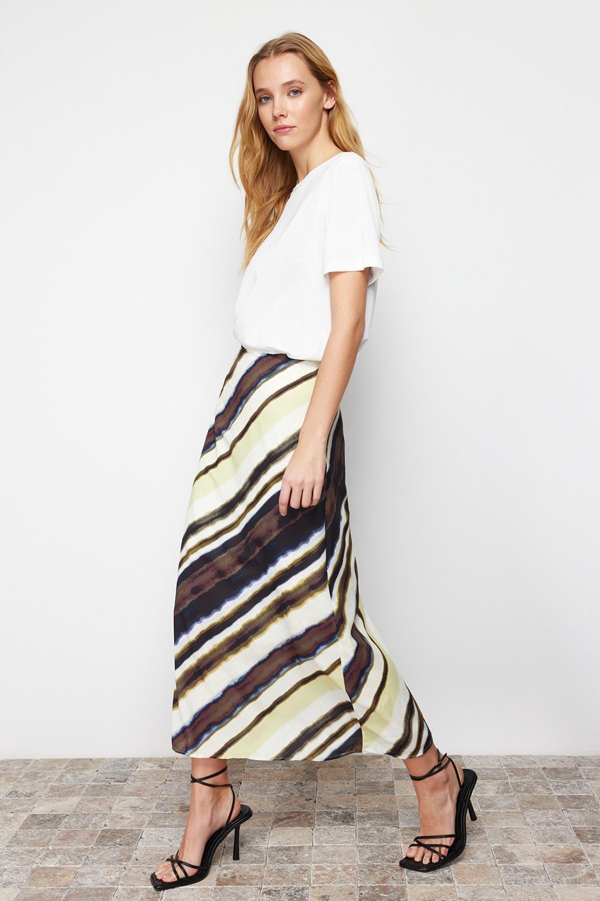 Multicolour Satin Patterned Midi Skirt, , large image number 0