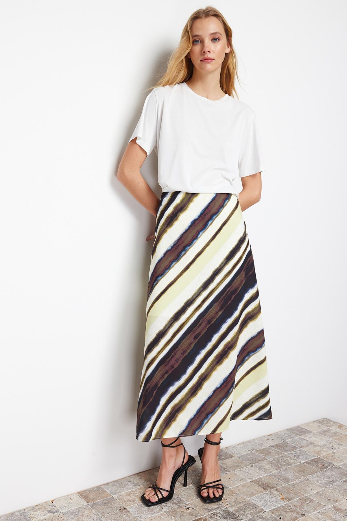 Multicolour Satin Patterned Midi Skirt, , large image number 2