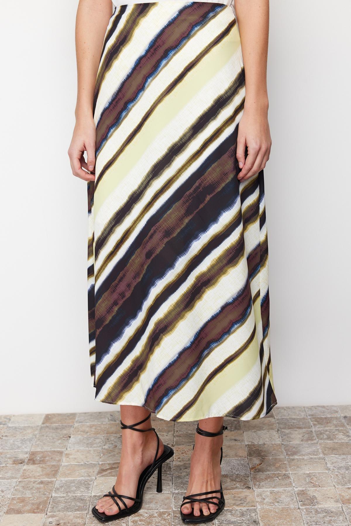 Multicolour Satin Patterned Midi Skirt, , large image number 3