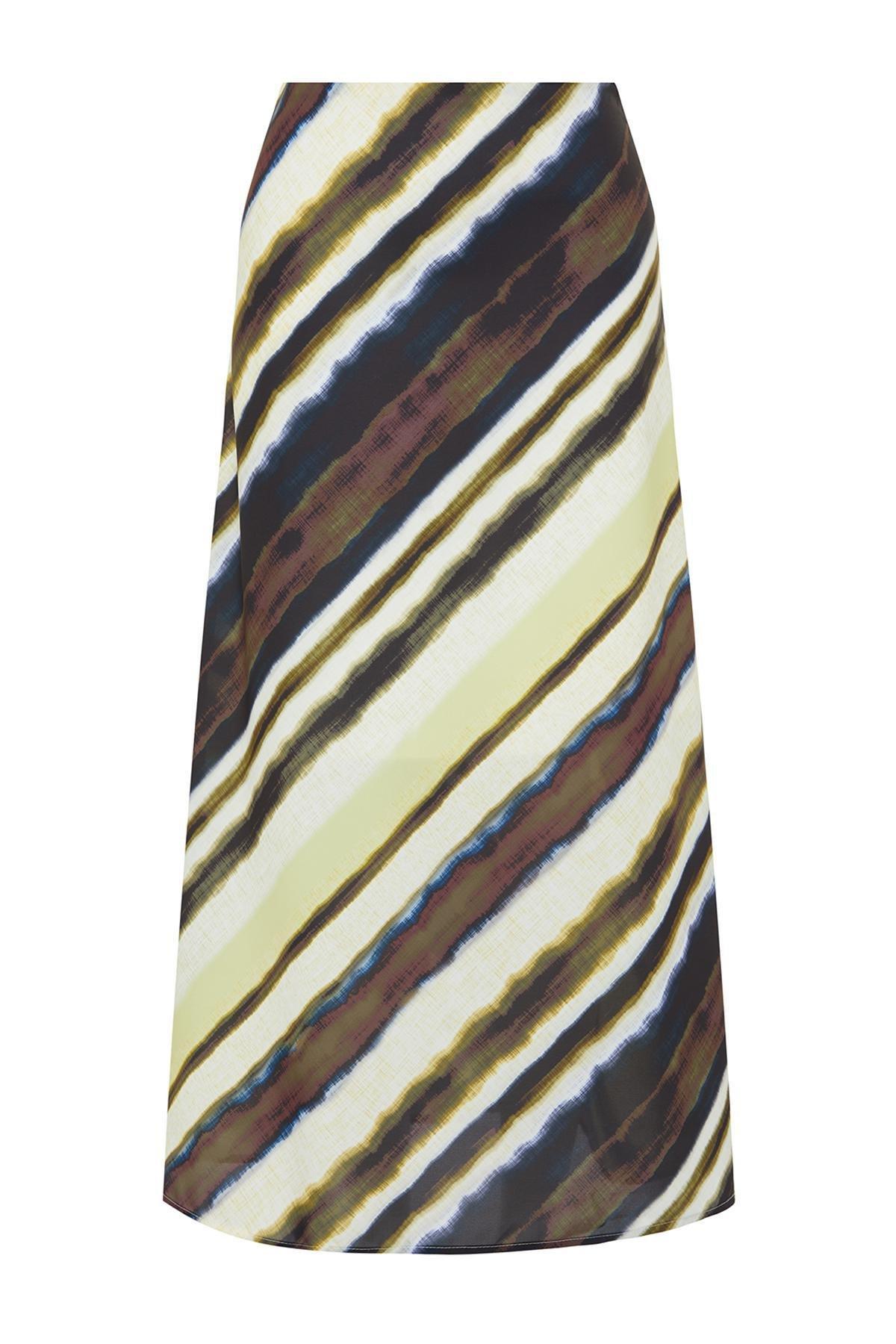 Multicolour Satin Patterned Midi Skirt, , large image number 5