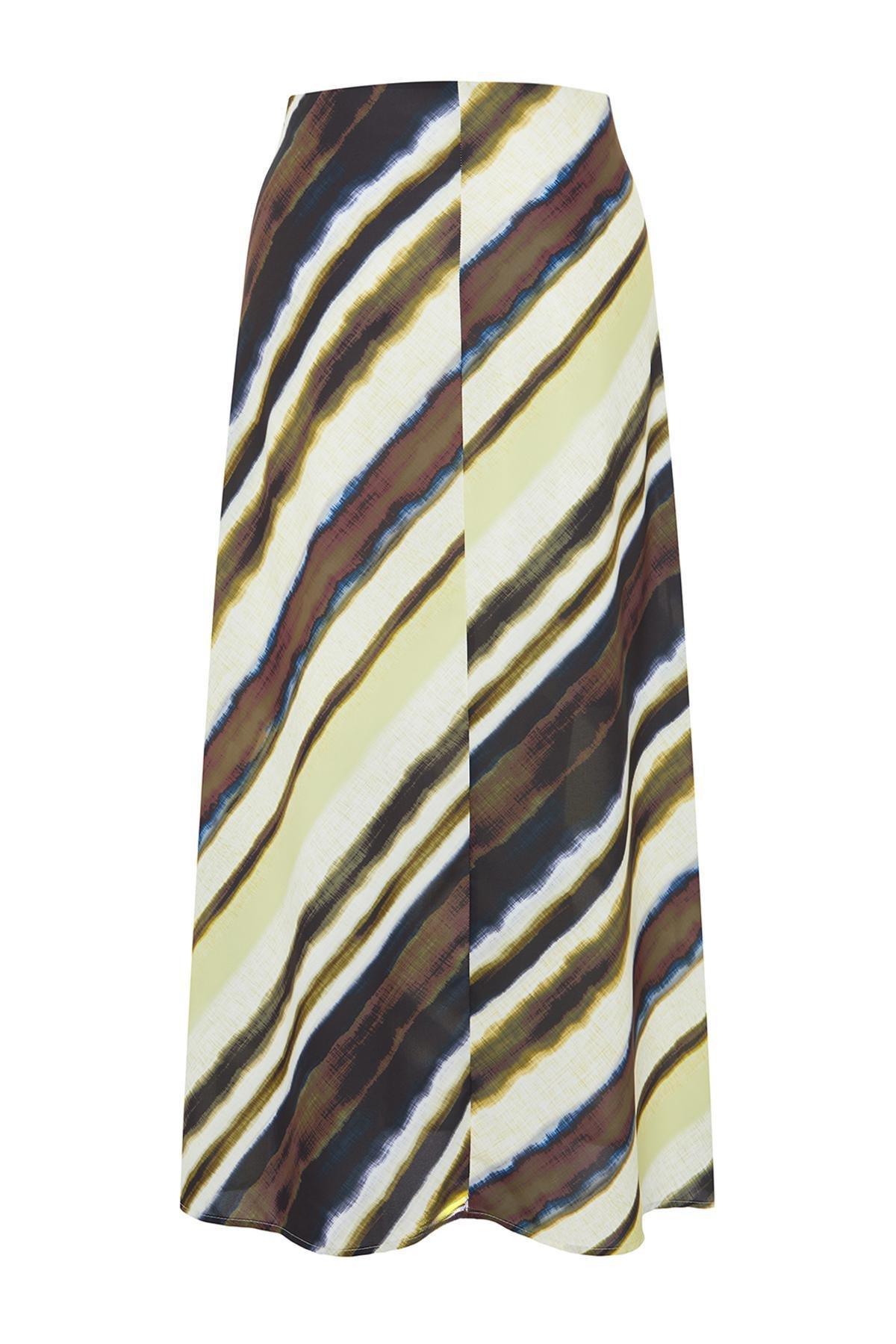 Multicolour Satin Patterned Midi Skirt, , large image number 6