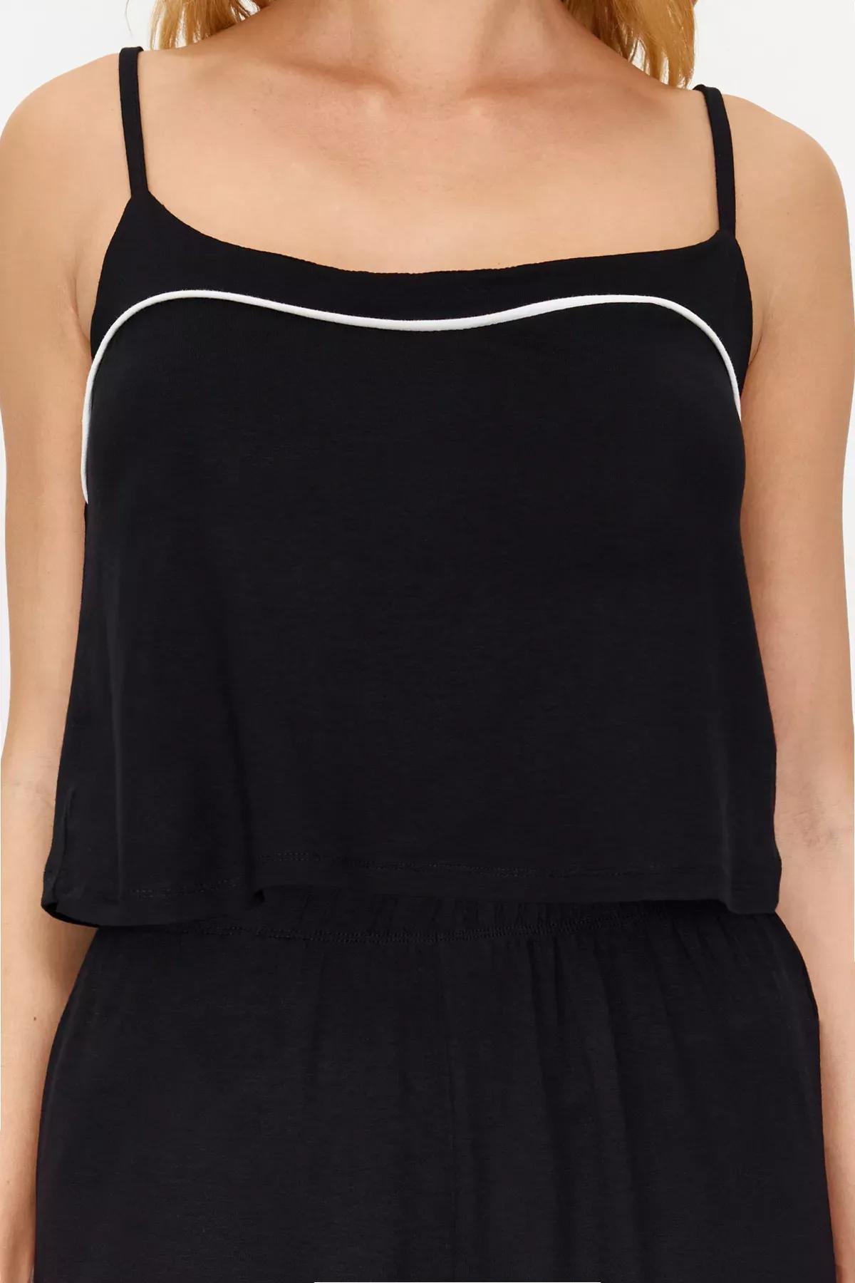 Black Detailed Knitted Pajama Set, BLACK, large image number 3