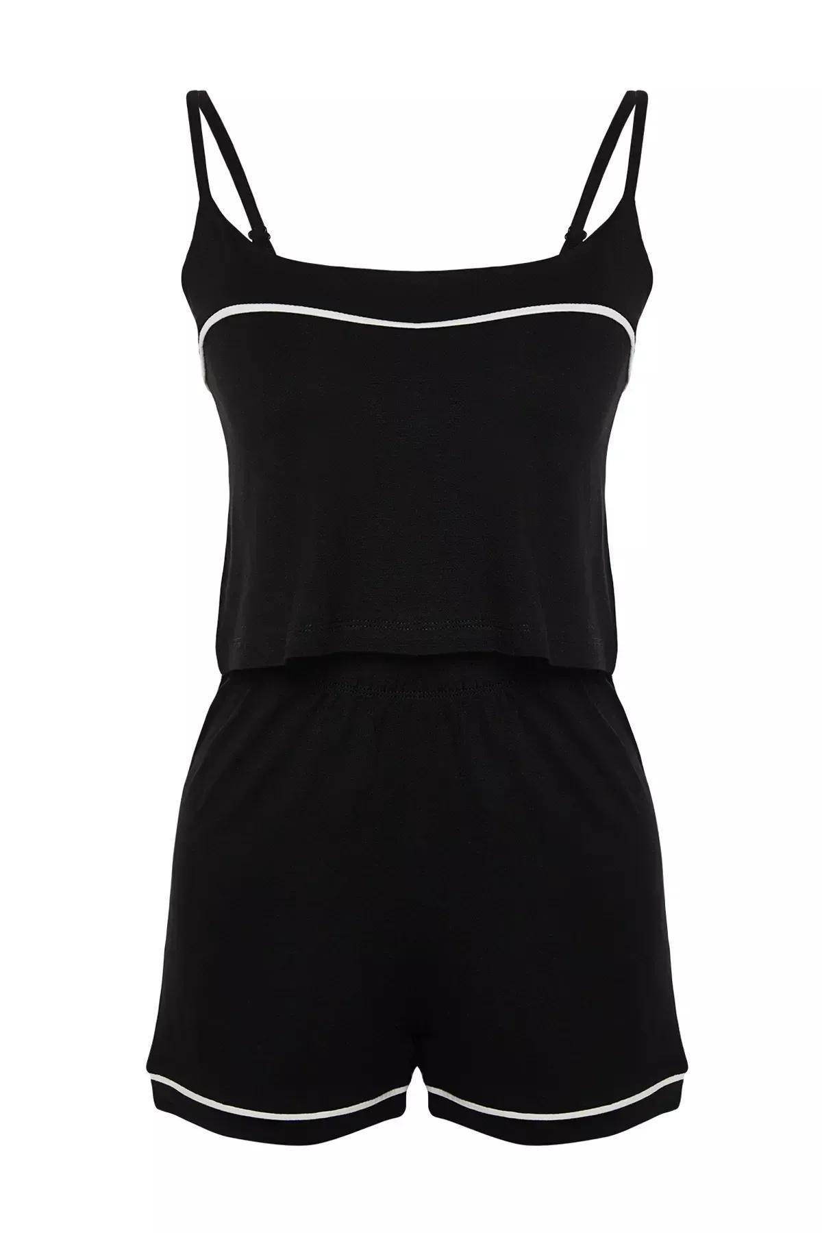 Black Detailed Knitted Pajama Set, BLACK, large image number 5