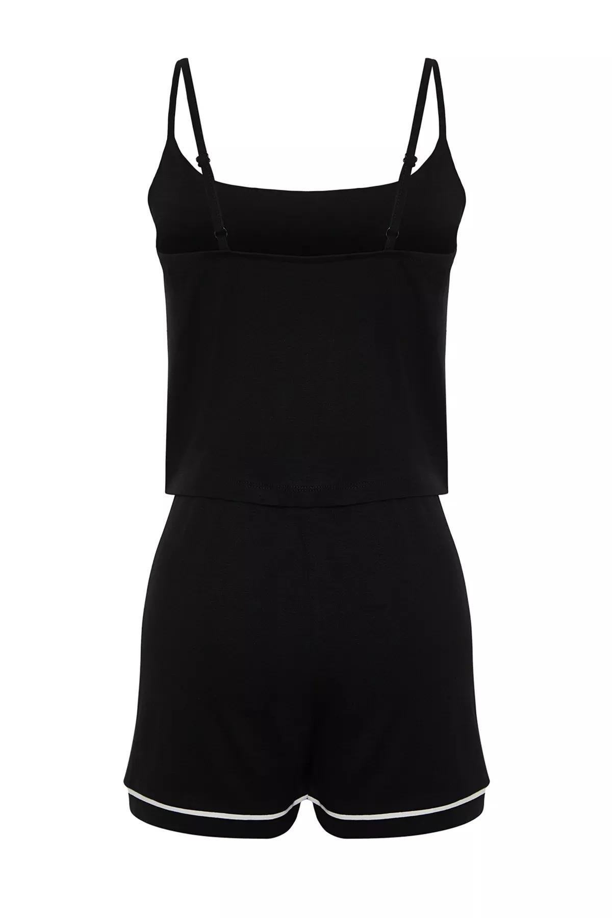 Black Detailed Knitted Pajama Set, BLACK, large image number 6