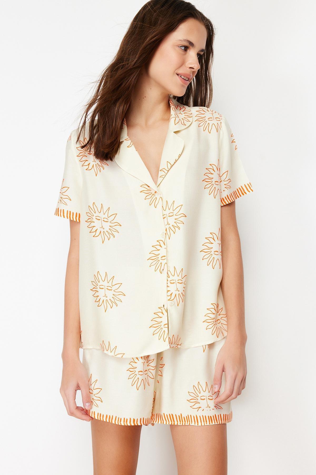 Ecru Patterned Woven Pajamas Set, , large image number 2
