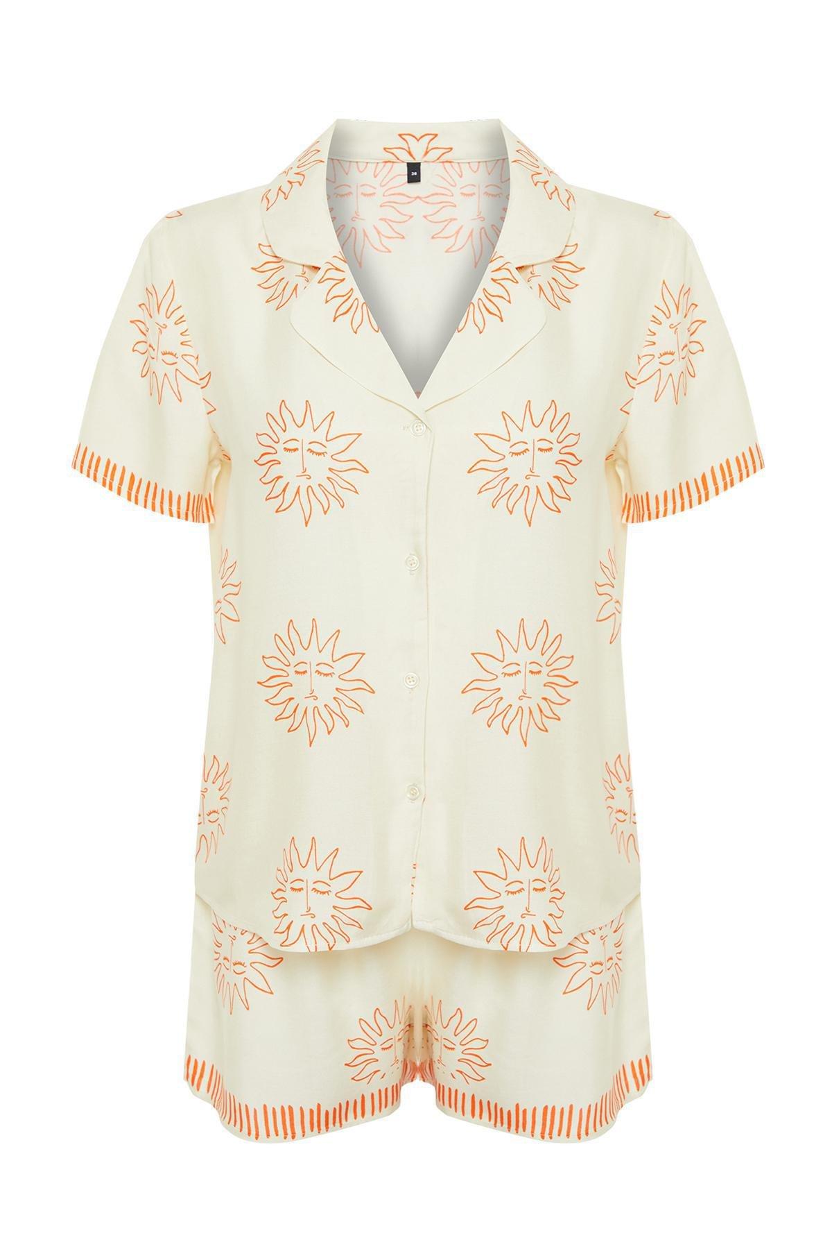 Ecru Patterned Woven Pajamas Set, , large image number 5