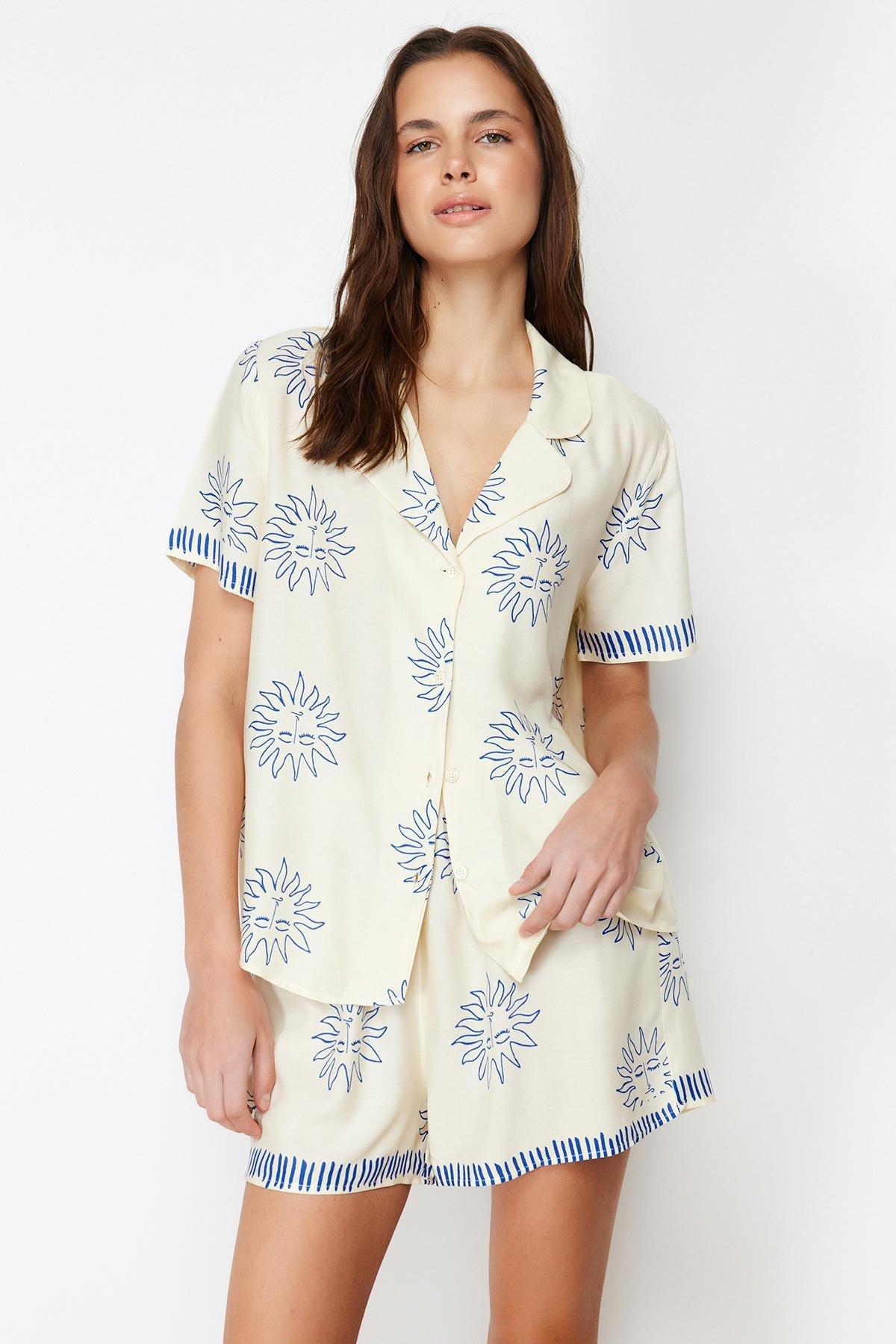 Ecru Patterned Woven Pajamas Set, , large image number 2