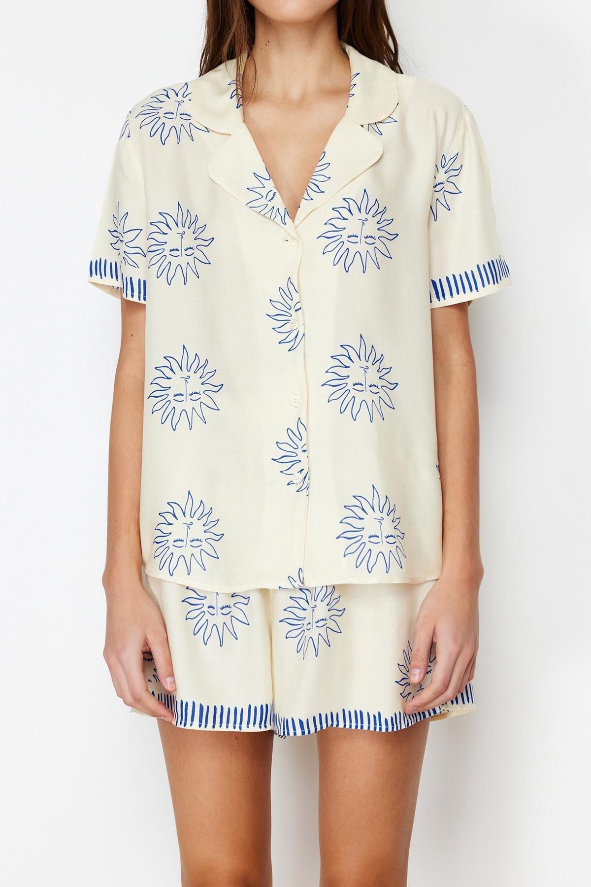 Ecru Patterned Woven Pajamas Set, , large image number 3