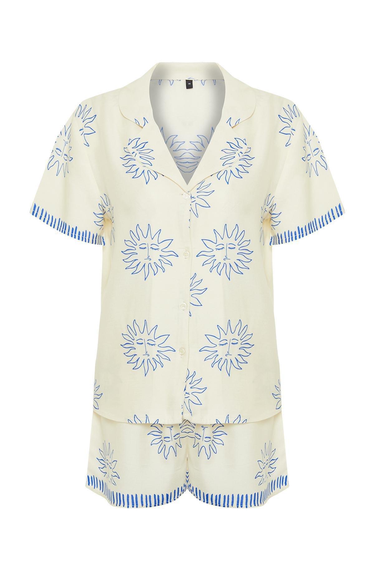 Ecru Patterned Woven Pajamas Set, , large image number 5