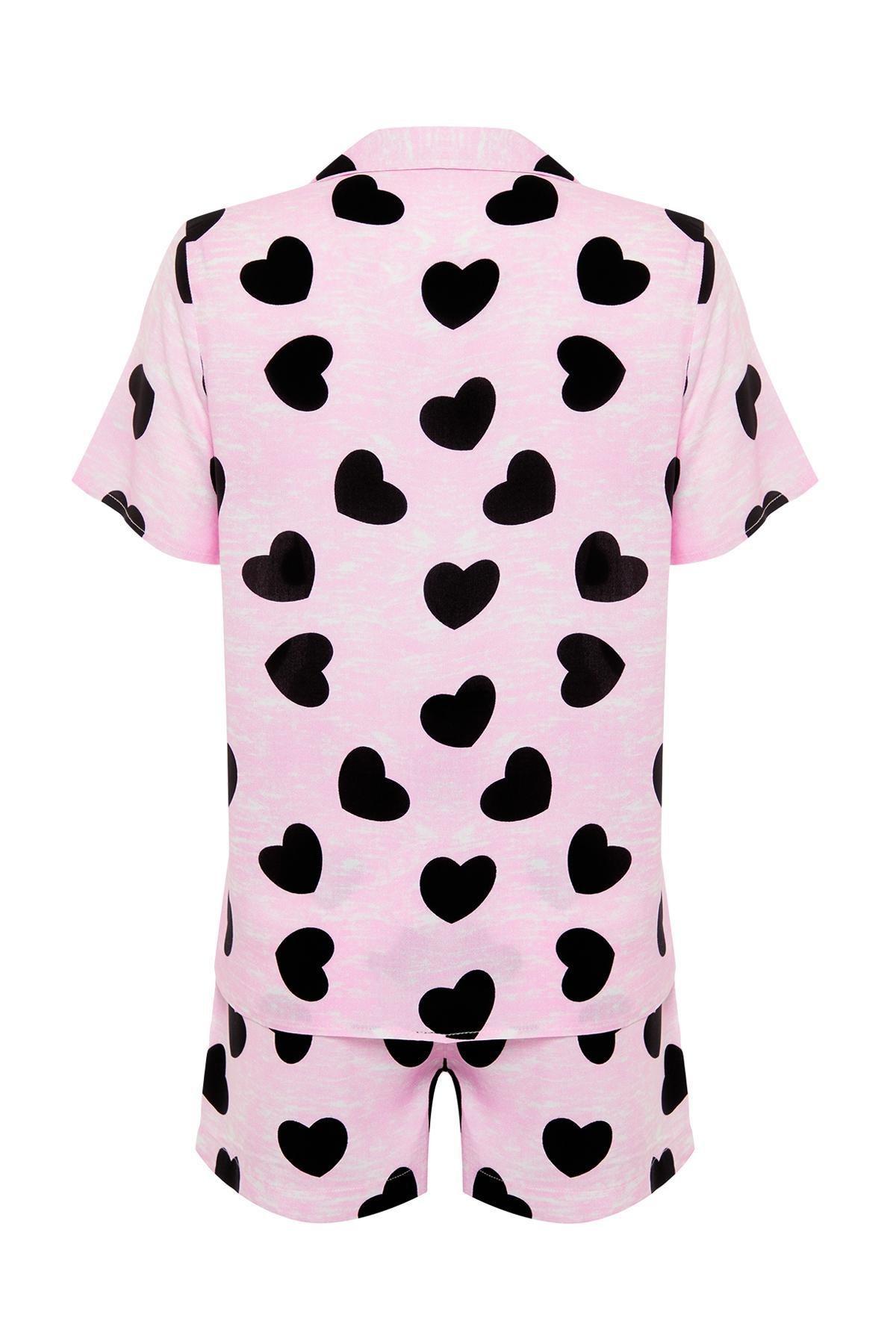 Pink Heart Viscose Woven Pajamas Set, Pink, large image number 6