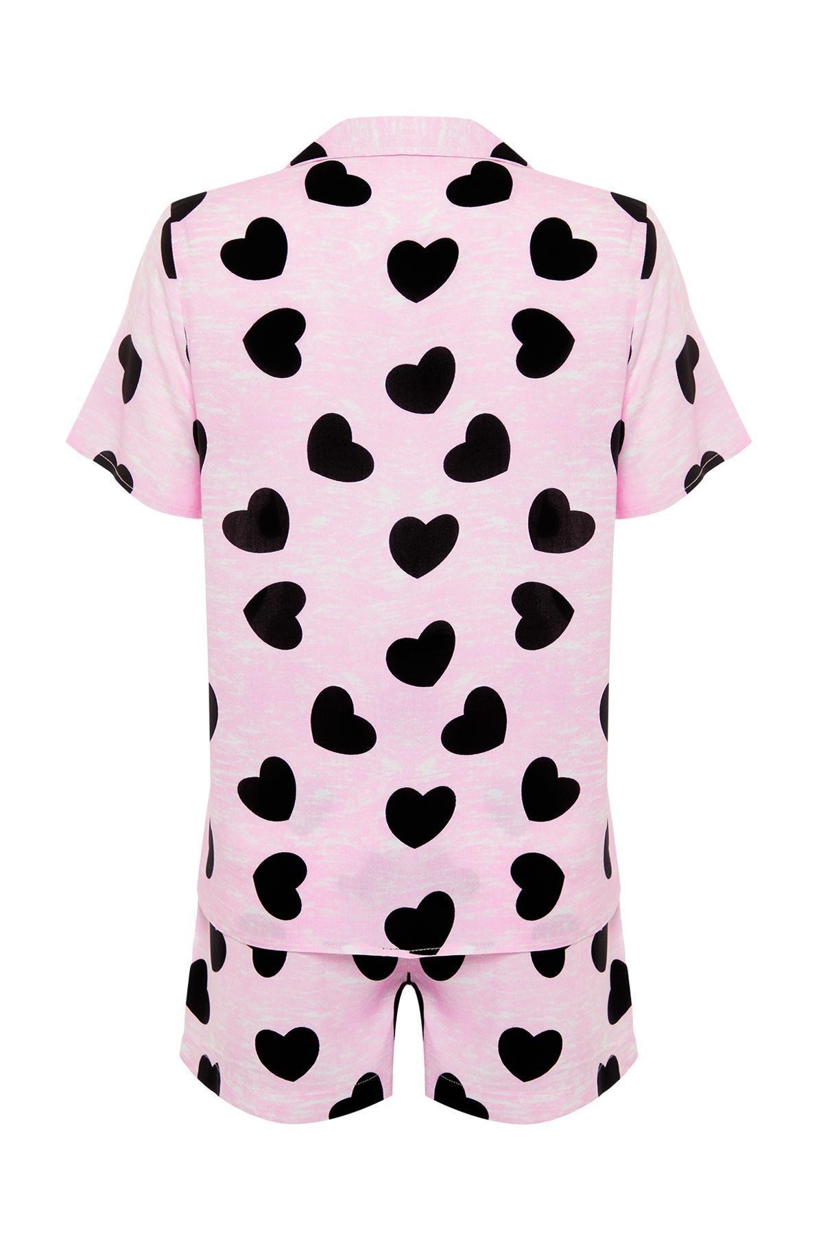 Trendyol - Pink Heart Viscose Woven Pajamas Set