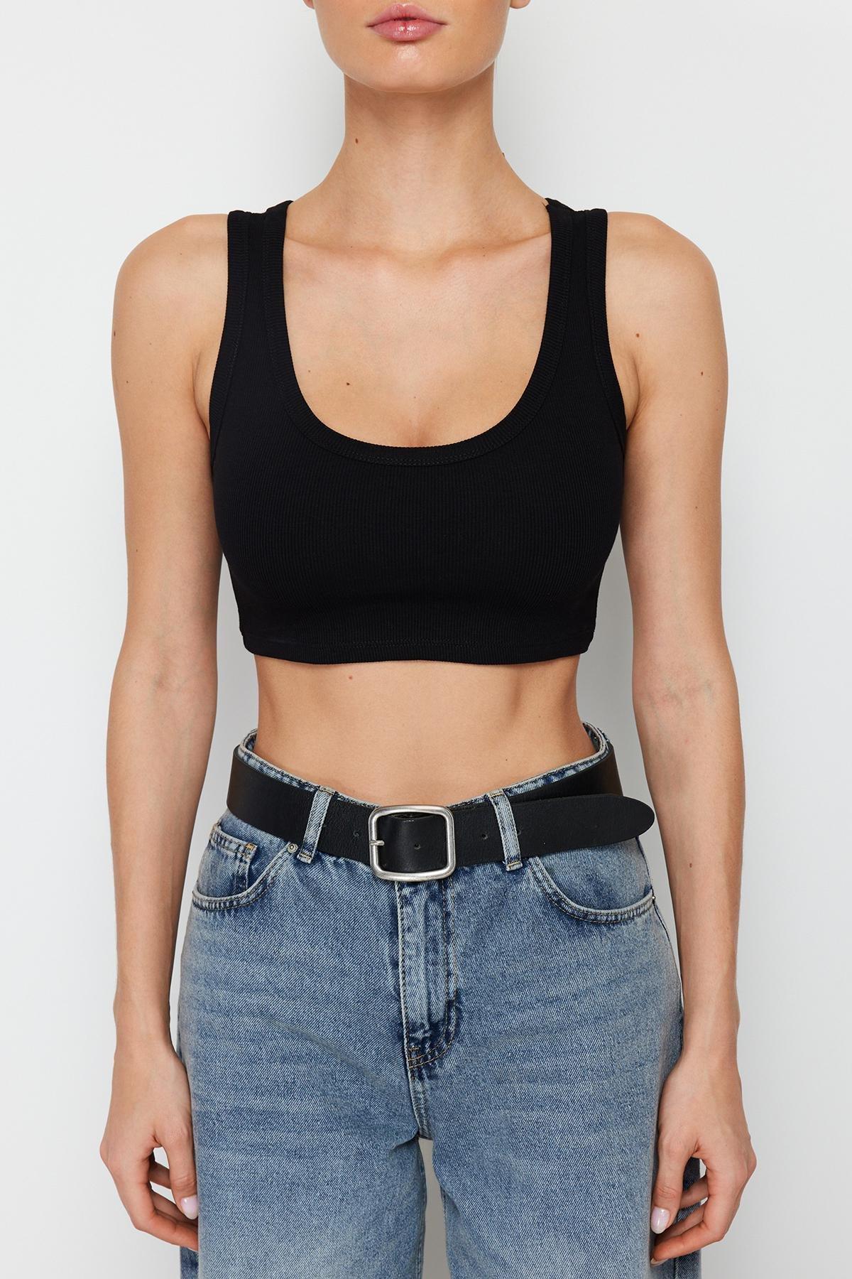 Black Strap Crop Ribbed Undershirt, , large image number 3