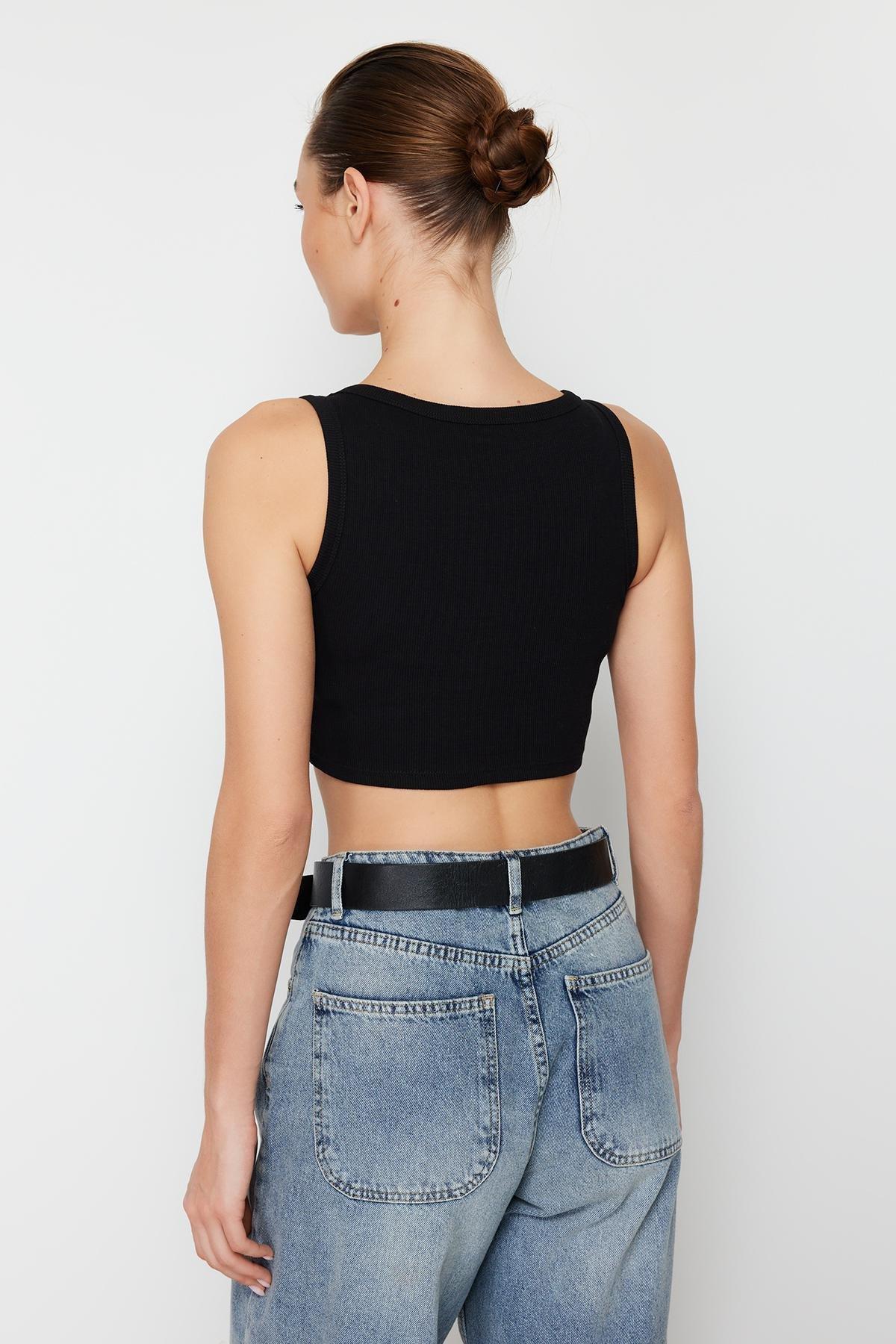 Black Strap Crop Ribbed Undershirt, , large image number 4