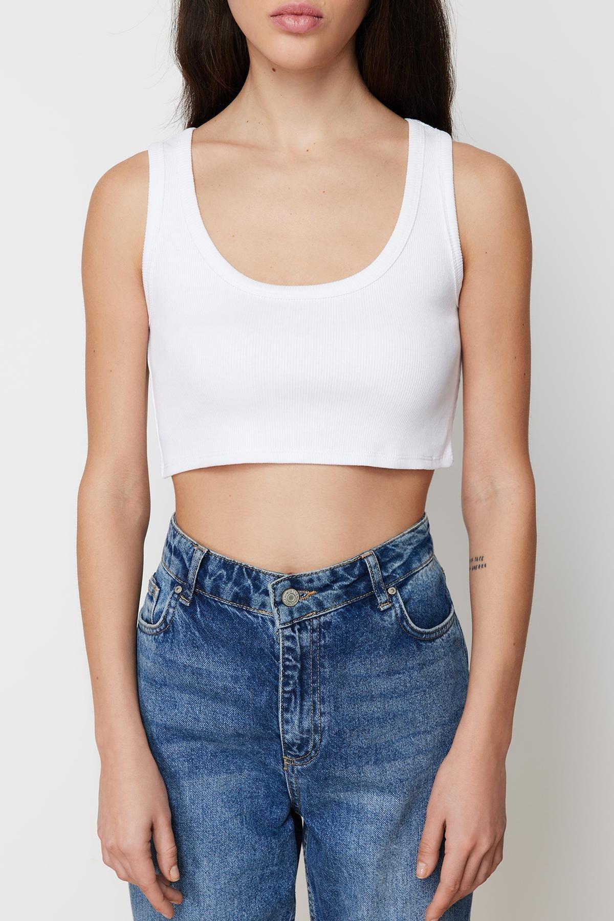 White Strap Crop Ribbed Knitted Undershirt, , large image number 3