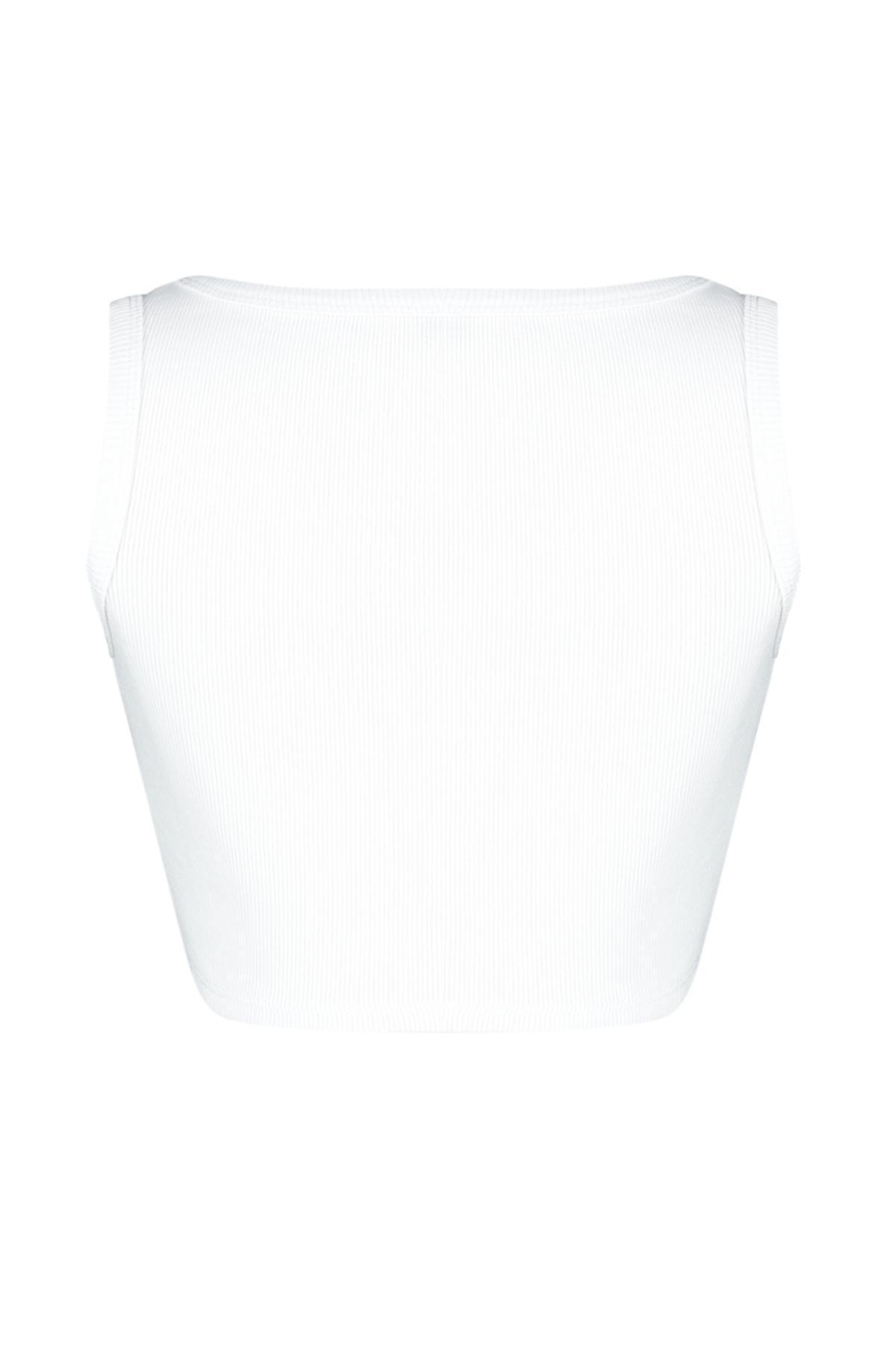 White Strap Crop Ribbed Knitted Undershirt, , large image number 6
