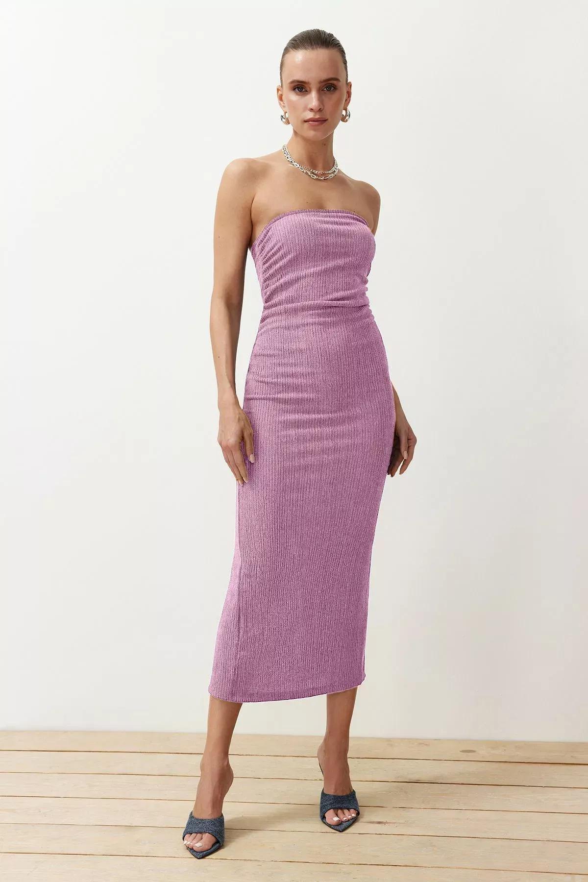 Pink Strapless Bodycon Midi Pencil Dress, , large image number 0