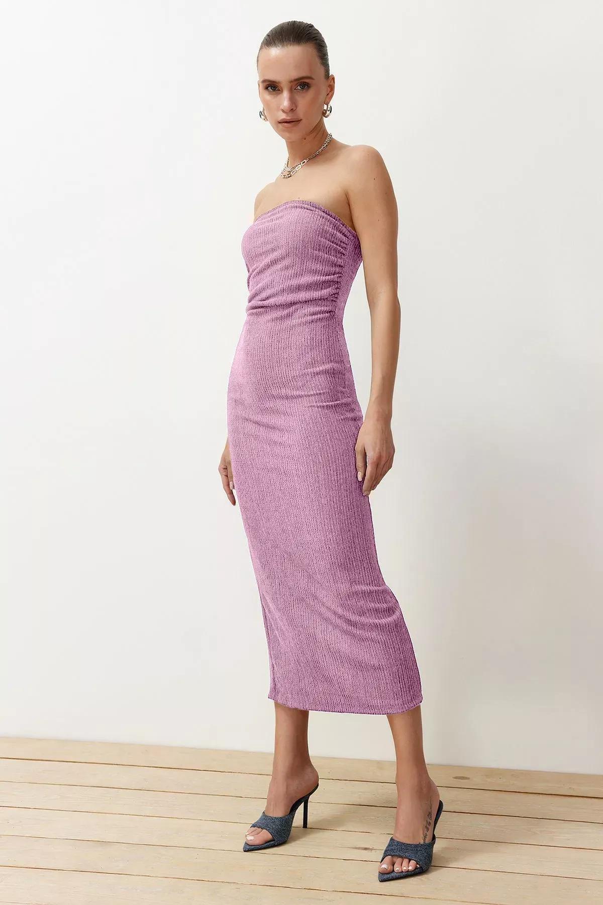 Pink Strapless Bodycon Midi Pencil Dress, , large image number 1