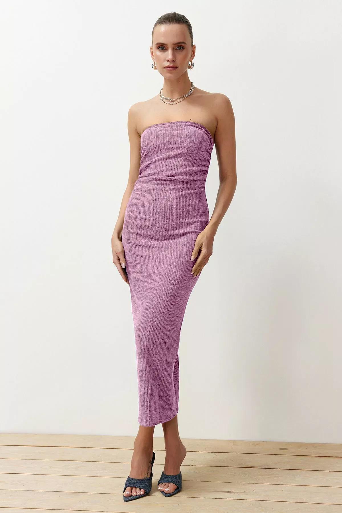 Pink Strapless Bodycon Midi Pencil Dress, , large image number 2