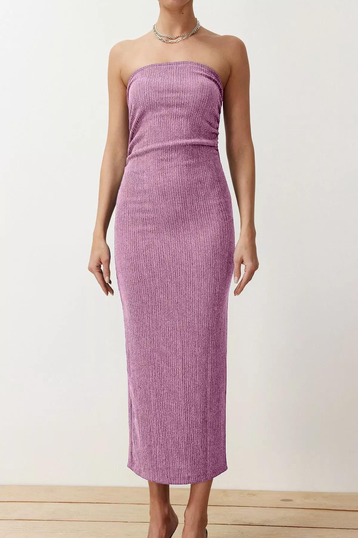 Pink Strapless Bodycon Midi Pencil Dress, , large image number 3