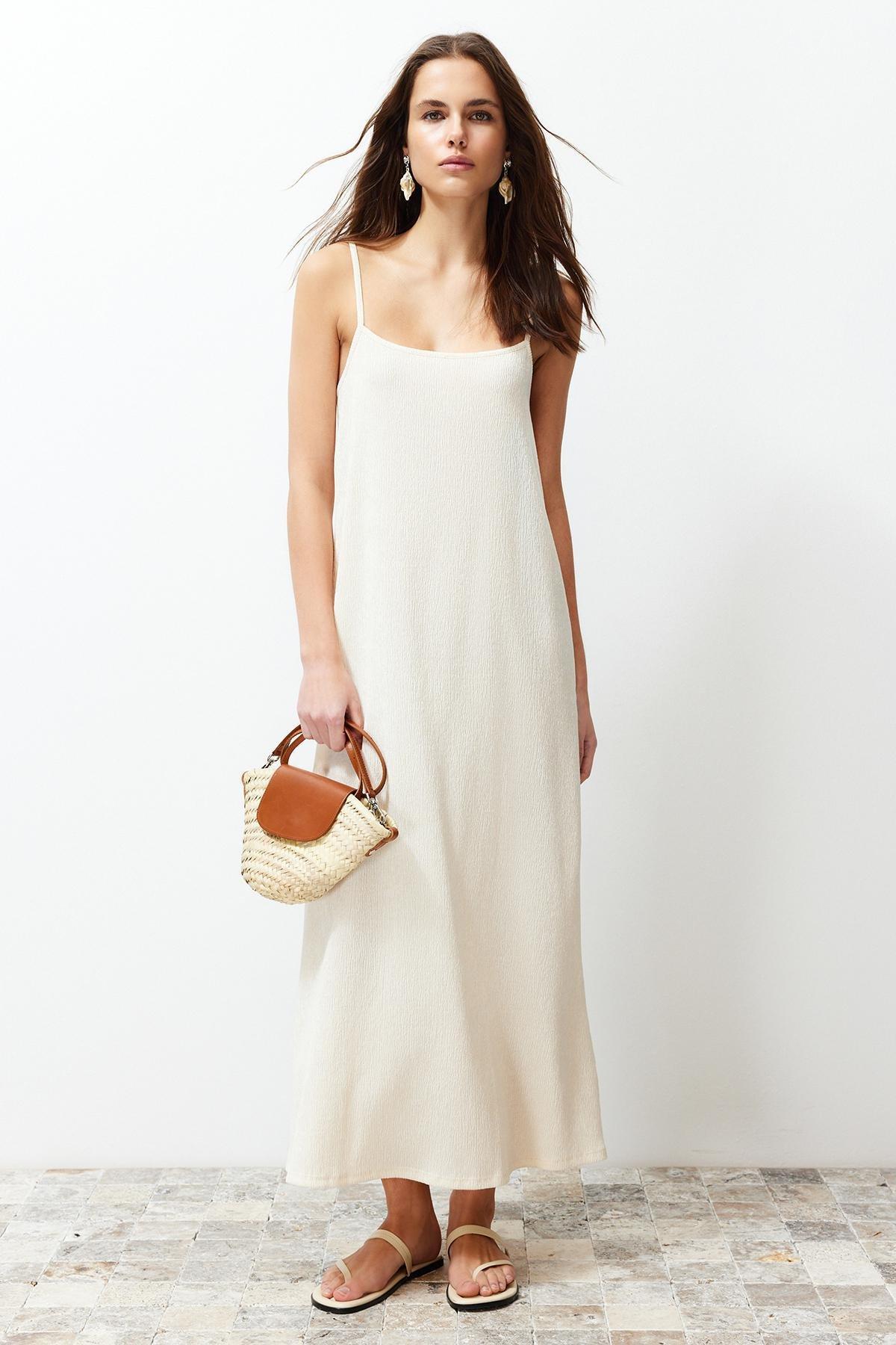 Beige Knitted Midi Dress, , large image number 0