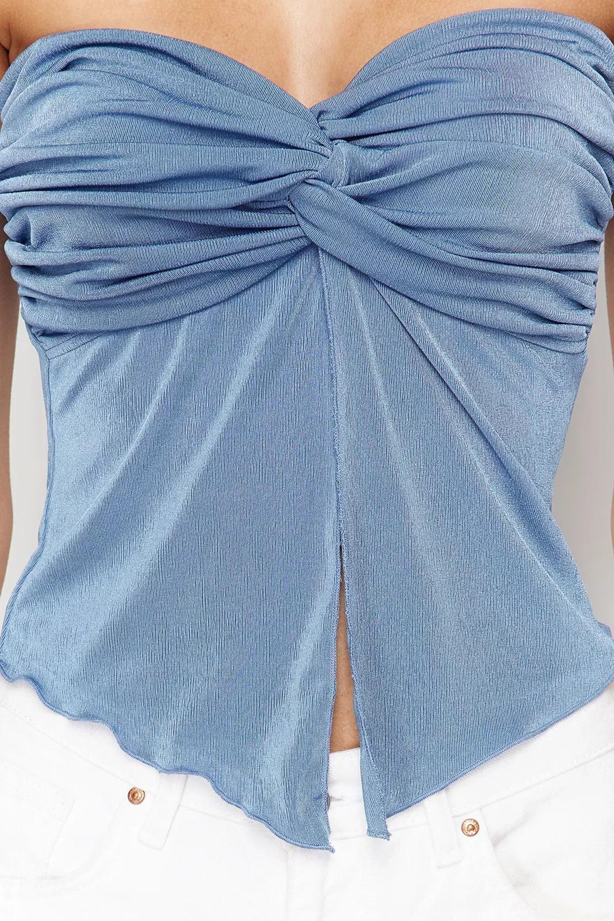Blue Crop Knitted Top, , large image number 3