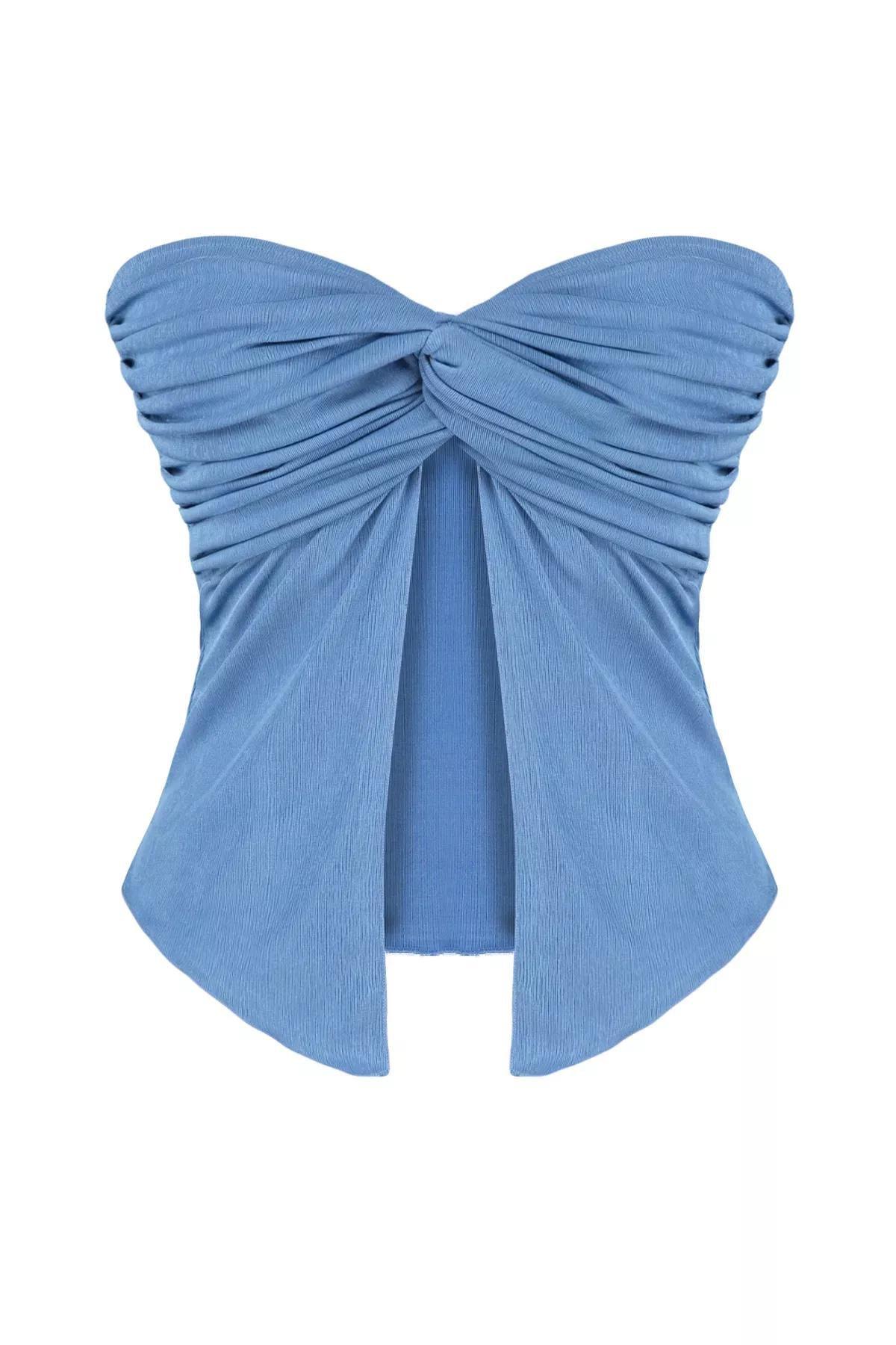 Blue Crop Knitted Top, , large image number 5