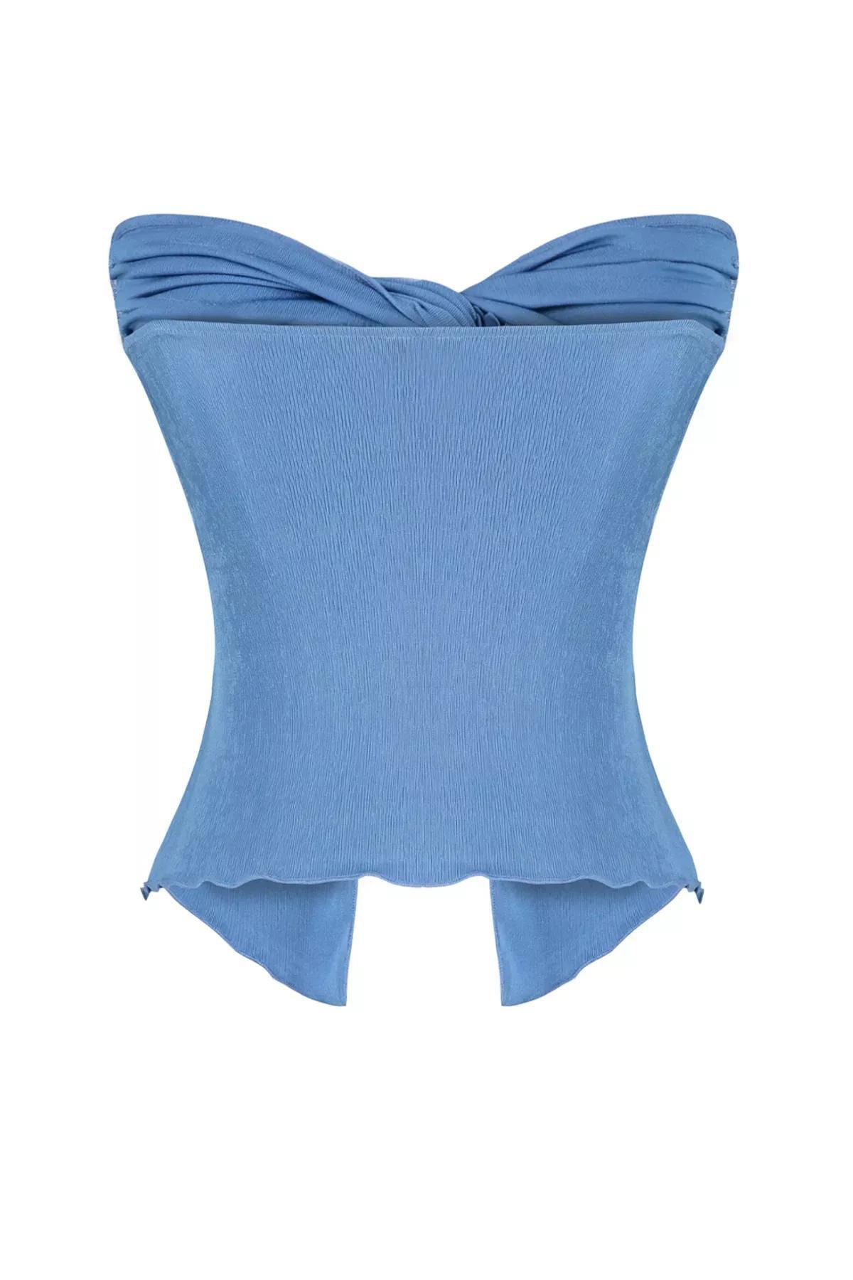 Blue Crop Knitted Top, , large image number 6
