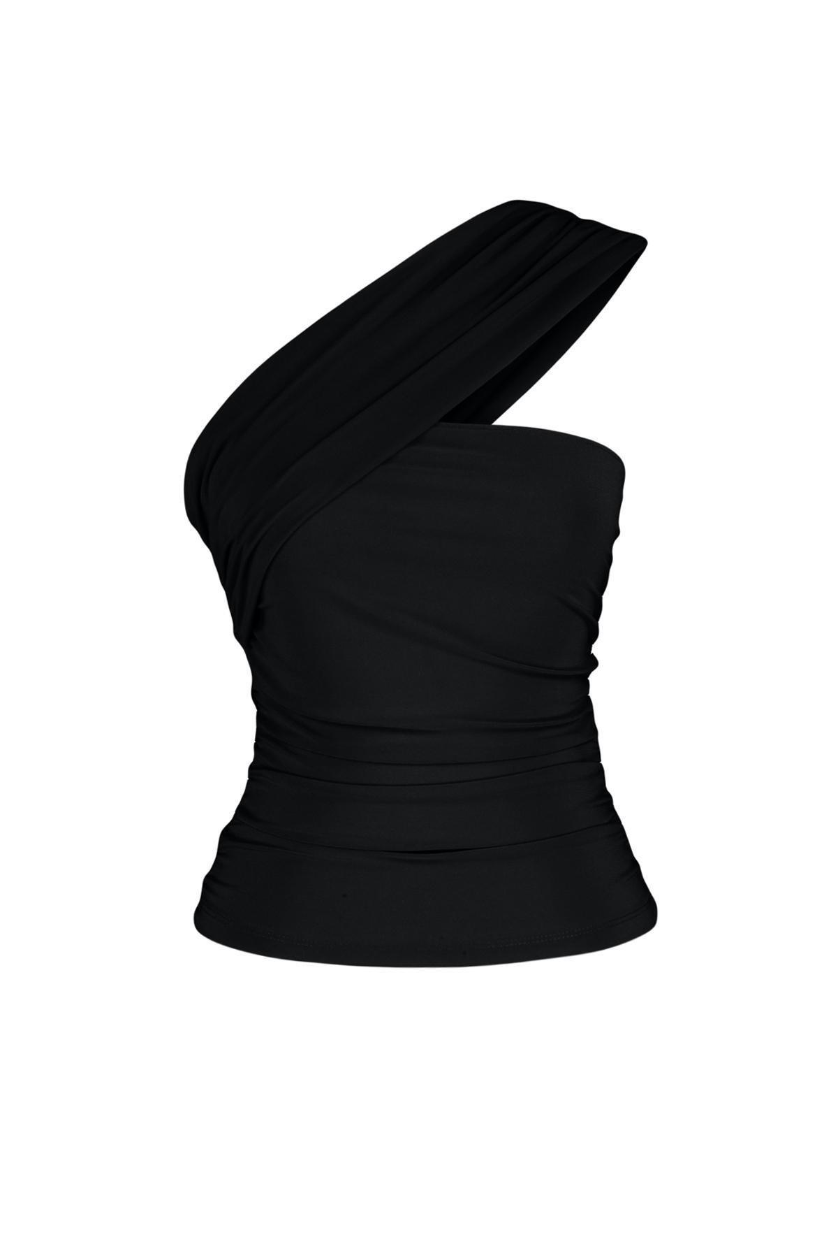 Black Detailed Stretchy Knitted Blouse, , large image number 5