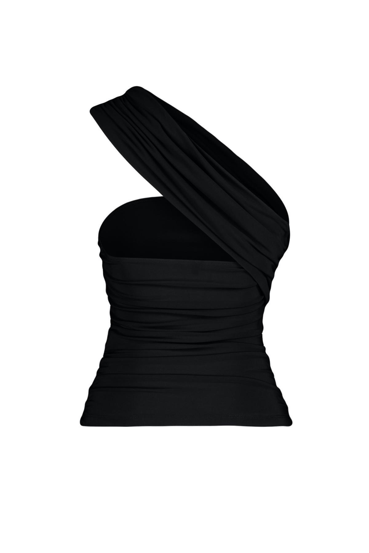 Black Detailed Stretchy Knitted Blouse, , large image number 6