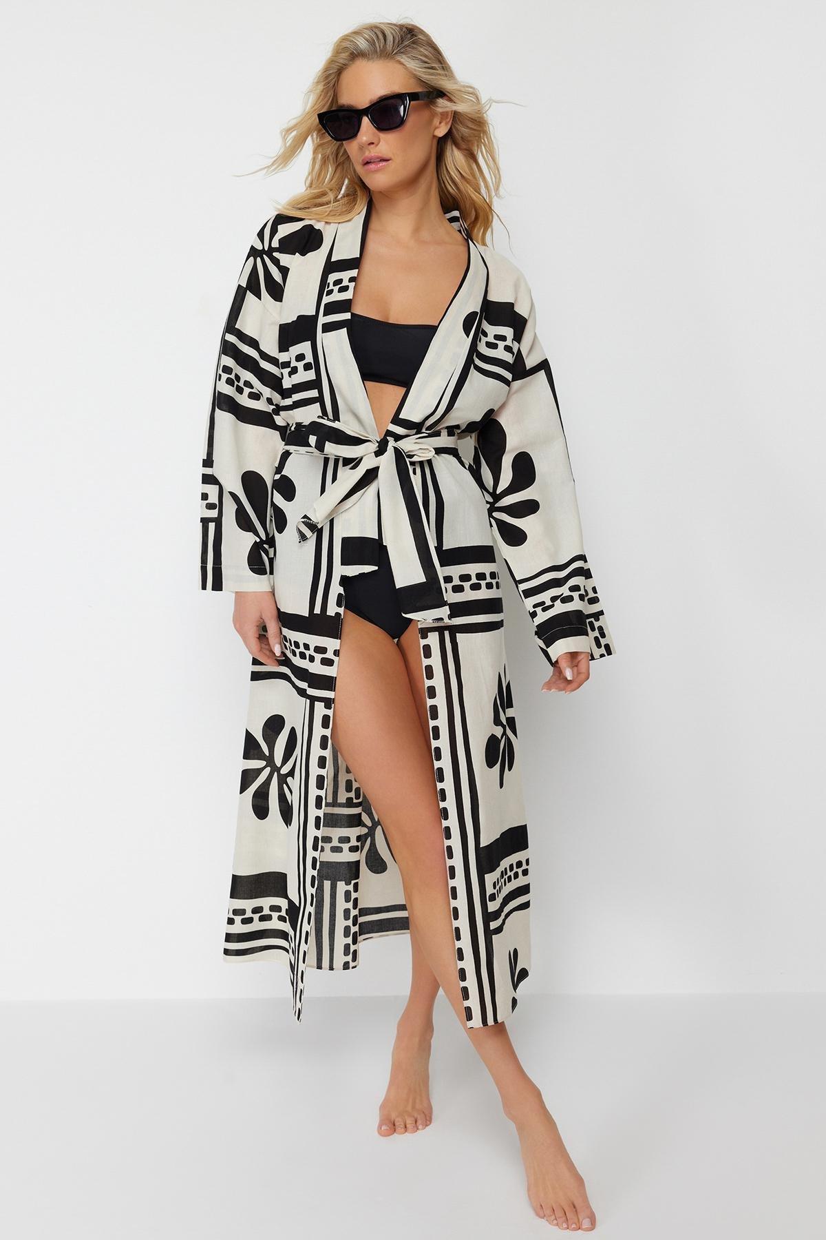 Multicolour Floral Maxi Cotton Kimono, , large image number 0