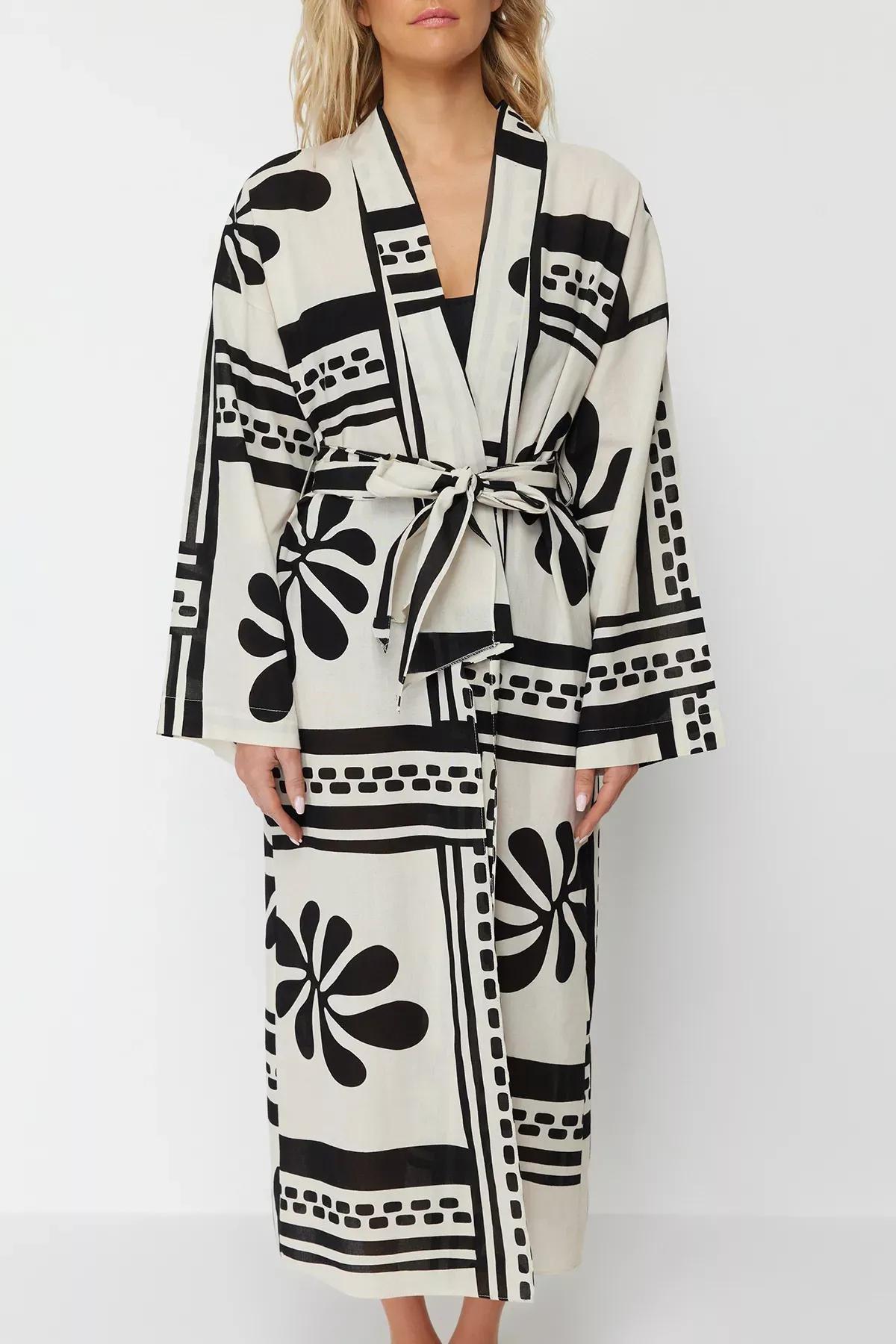 كيمونو قطن طويل بنقشة زهور، ألوان متعددة, C101_1704, large image number 3