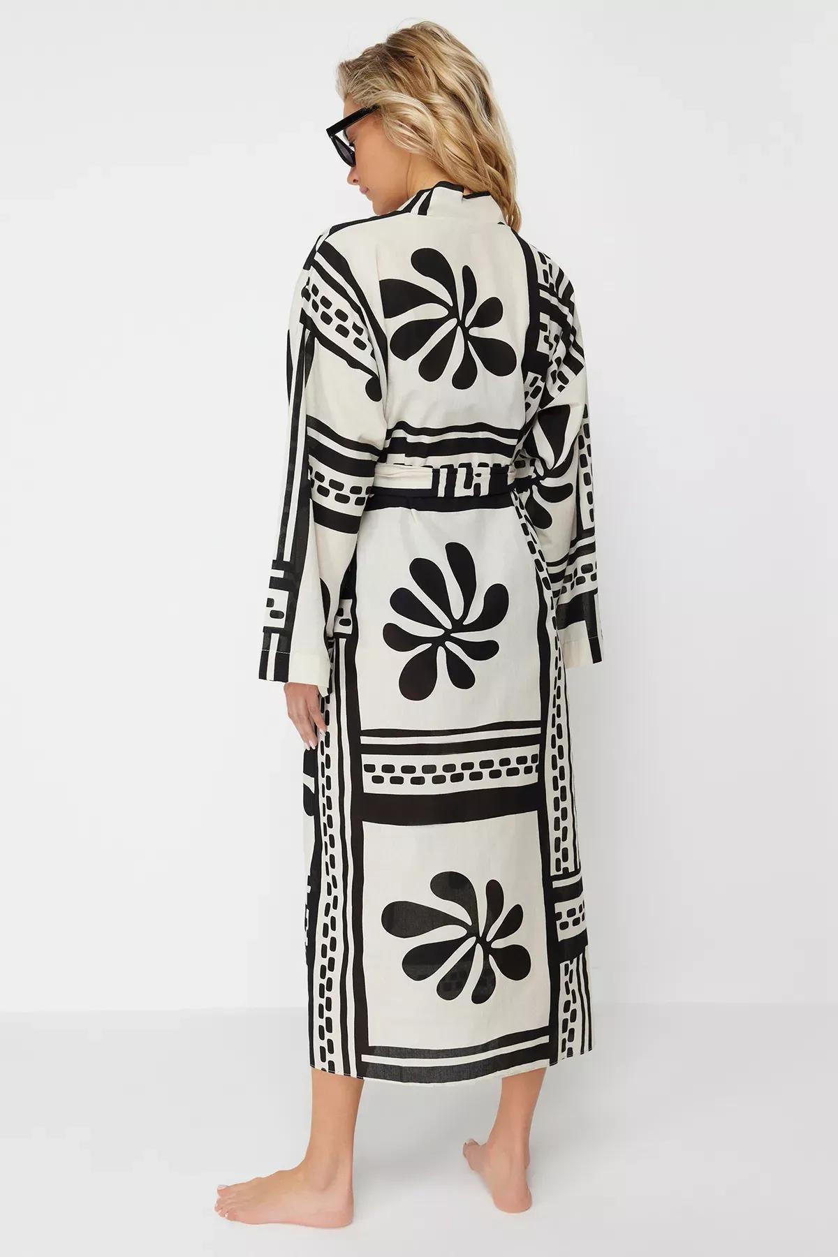 كيمونو قطن طويل بنقشة زهور، ألوان متعددة, C101_1704, large image number 4