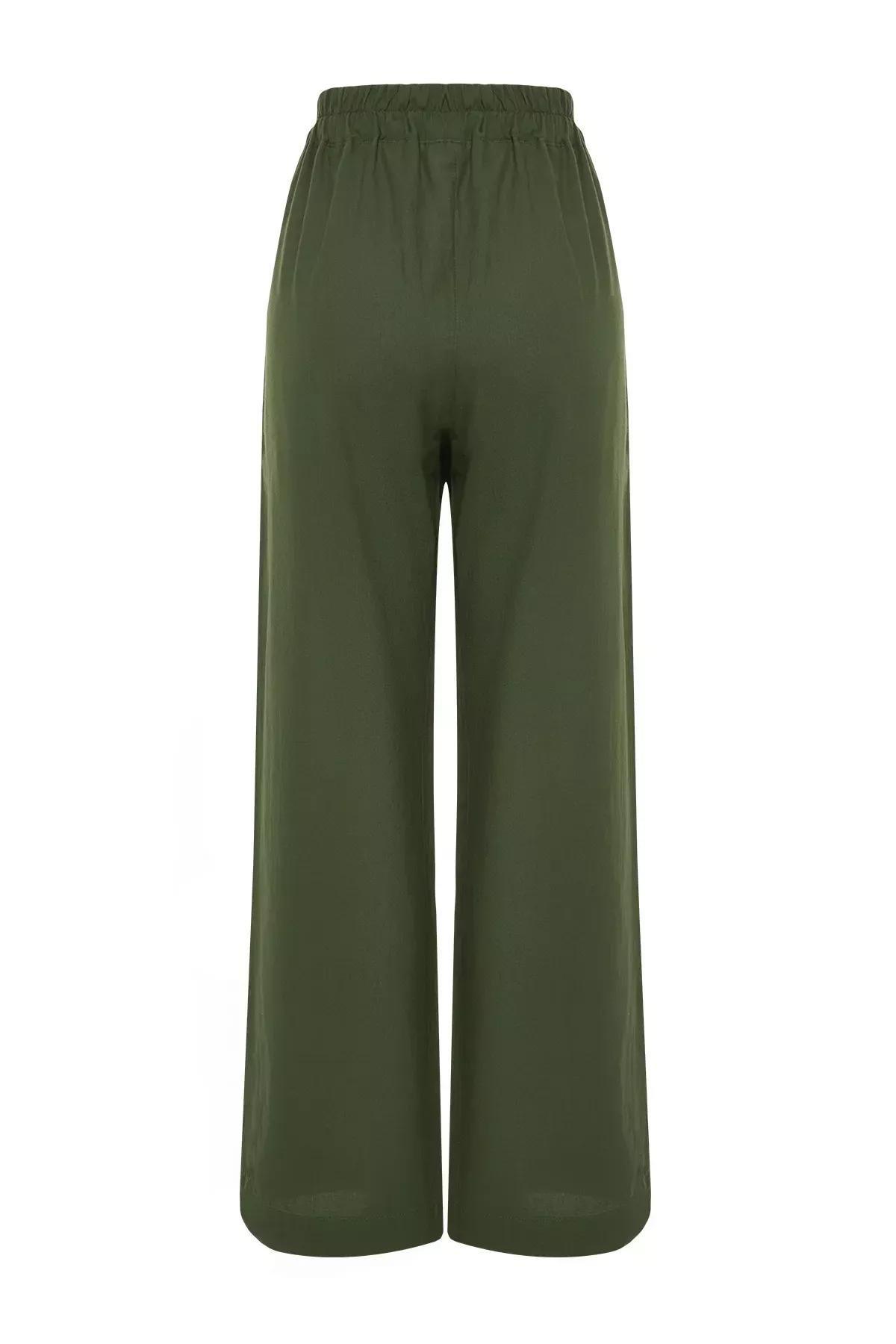 Khaki Woven High Waist Trousers, C101_4009, large image number 6