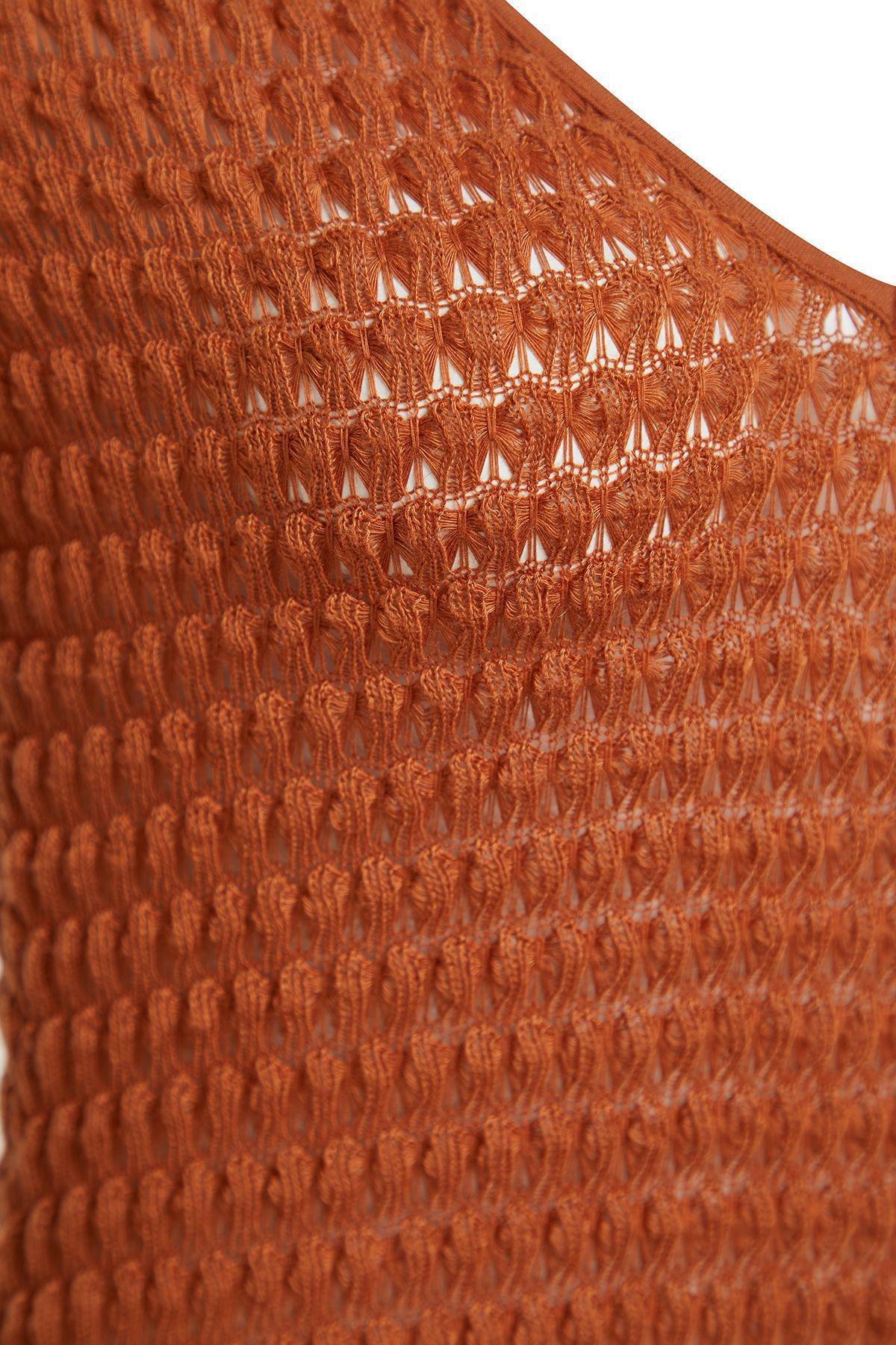 Brown Fitted Maxi Knit Slit Dress, C101_4627, large image number 6