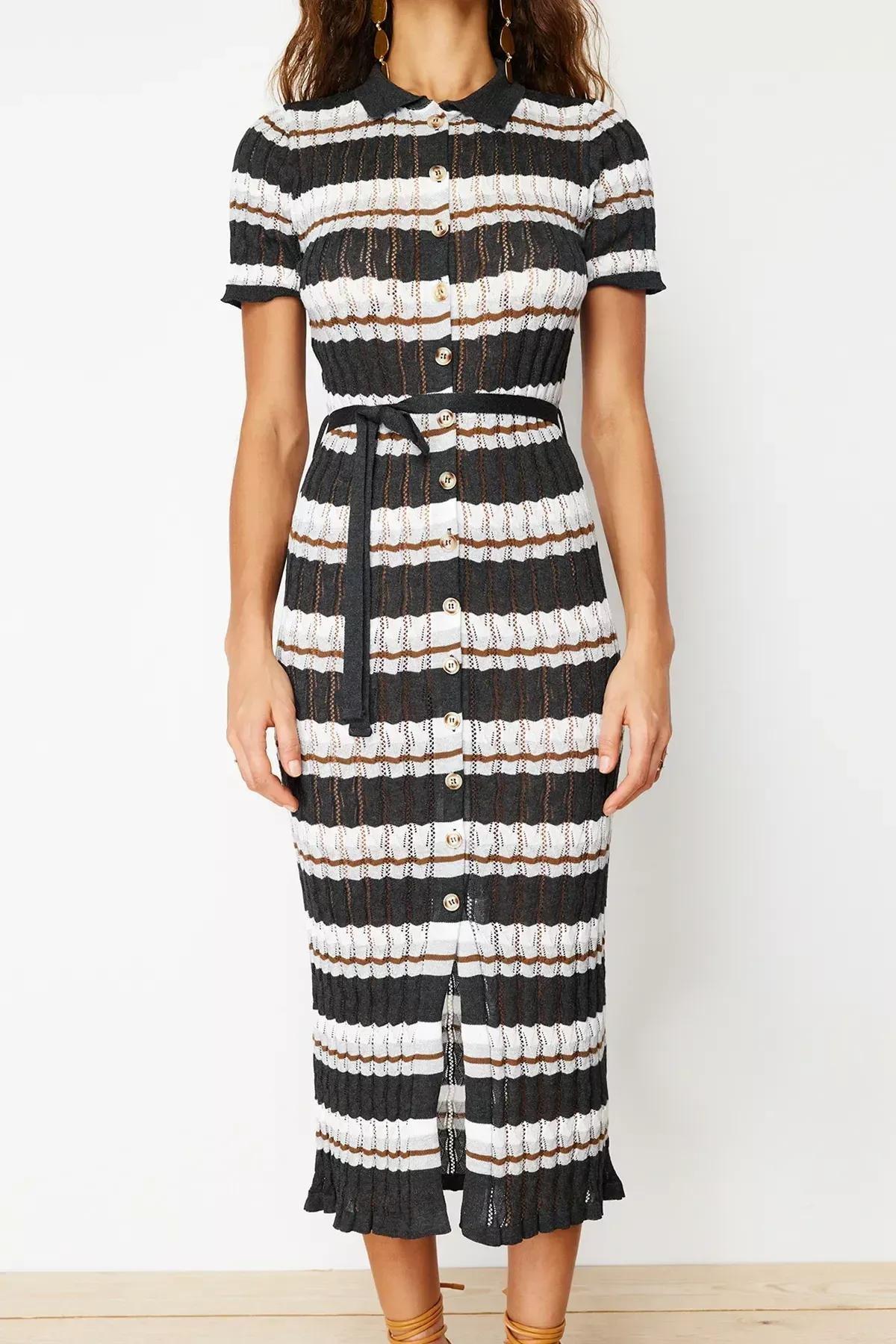 Multicolour Limited Edition Polo Collar Maxi Dress, Anthracite, large image number 4