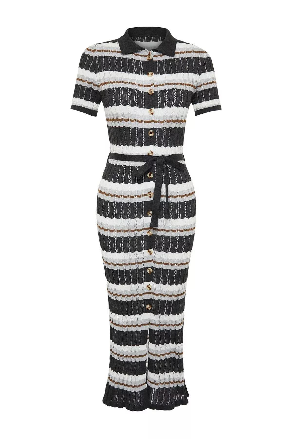 Multicolour Limited Edition Polo Collar Maxi Dress, Anthracite, large image number 5