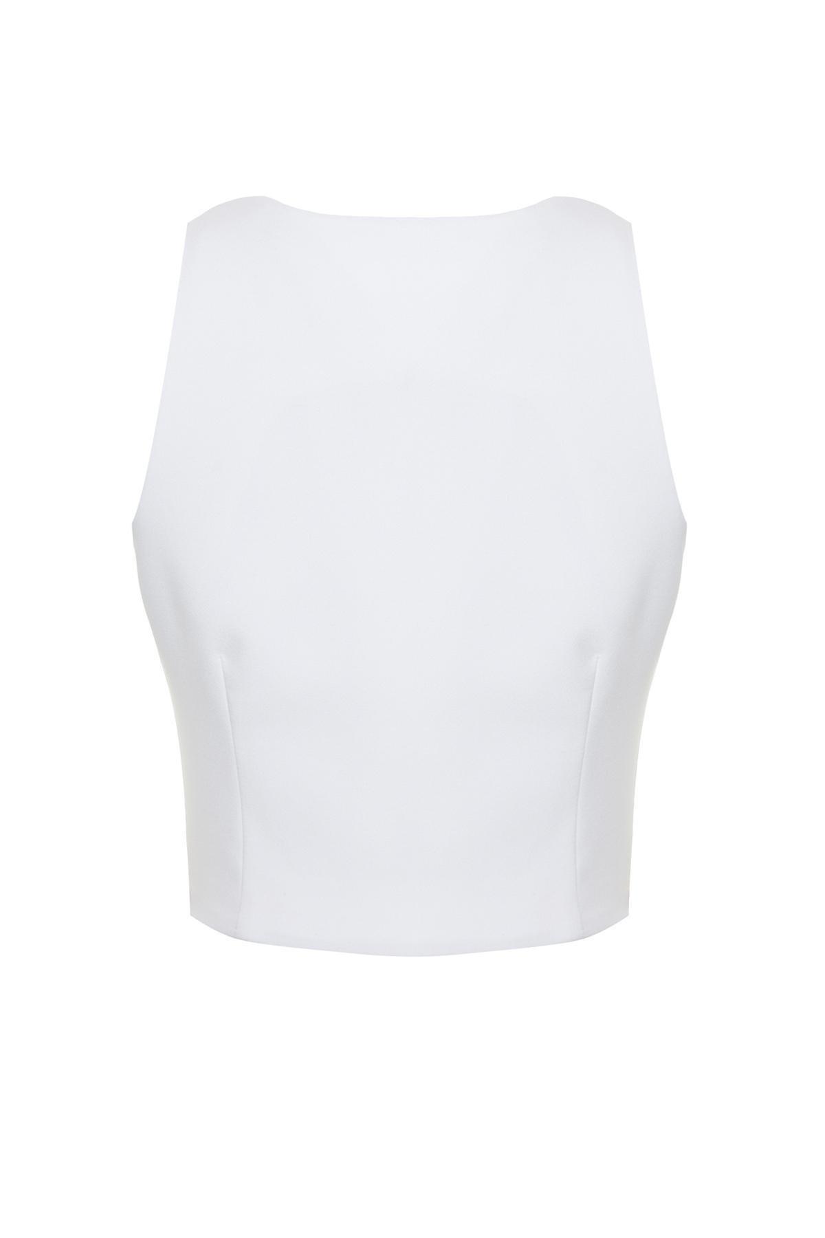 Cream Fitted Rose Detailed Woven Vest, , large image number 6