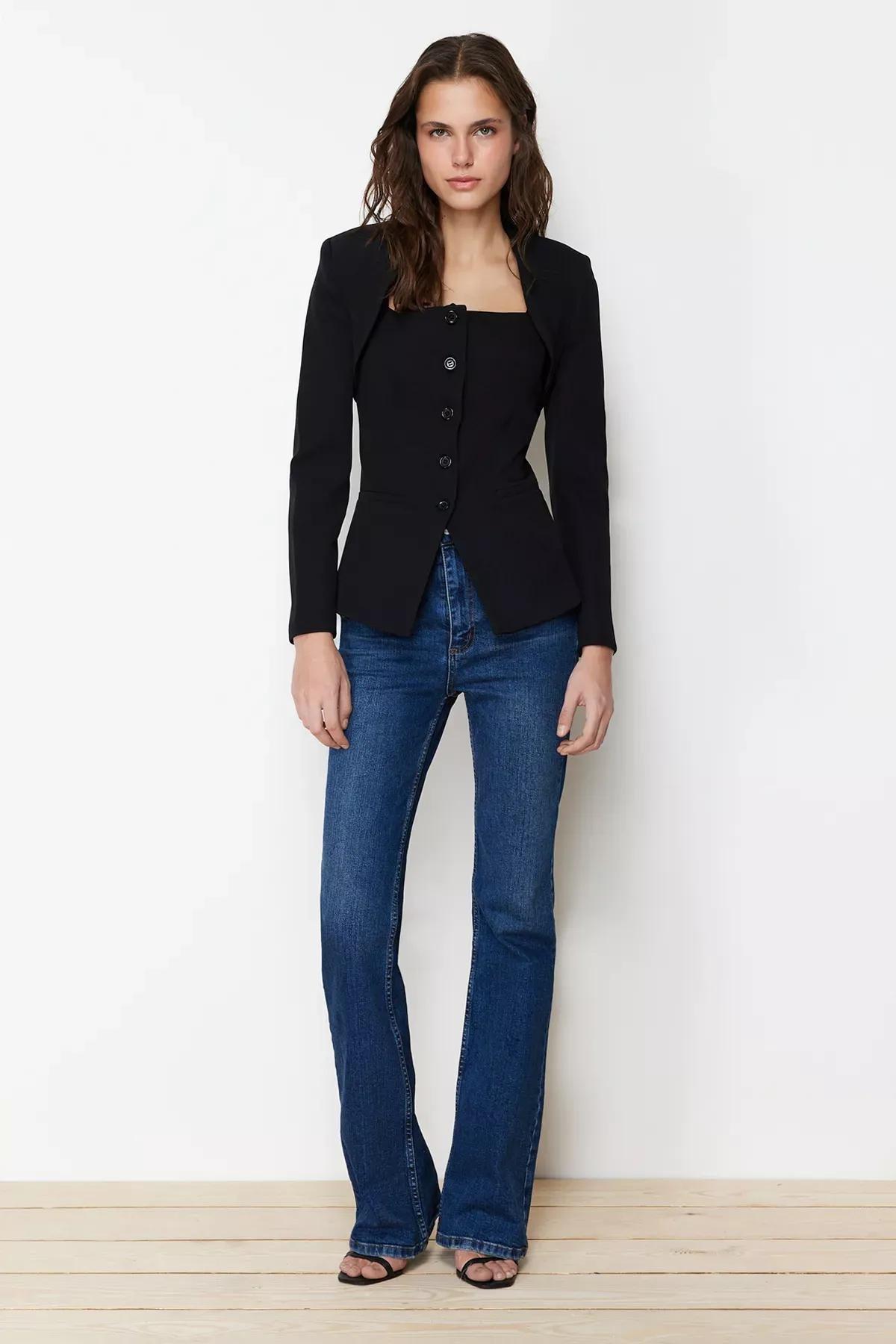 Black Bolero Detail Woven Blazer Jacket, , large image number 0