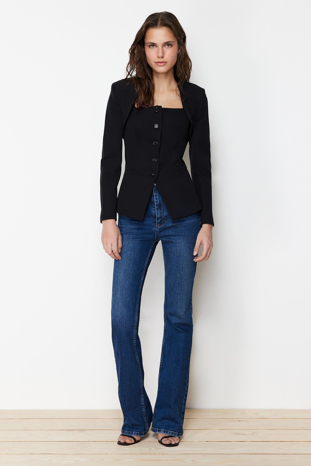 Black Bolero Detail Woven Blazer Jacket, , large image number 0