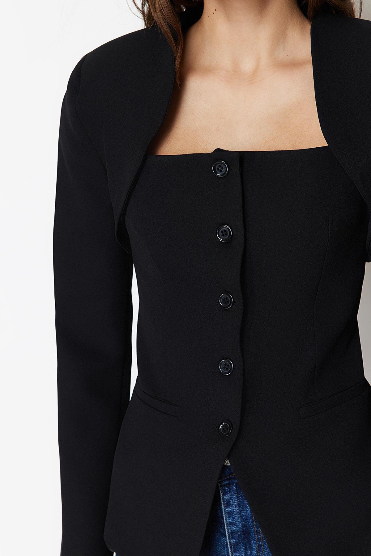 Black Bolero Detail Woven Blazer Jacket, , large image number 4