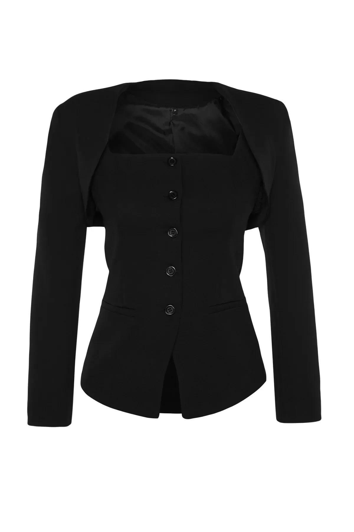 Black Bolero Detail Woven Blazer Jacket, , large image number 5