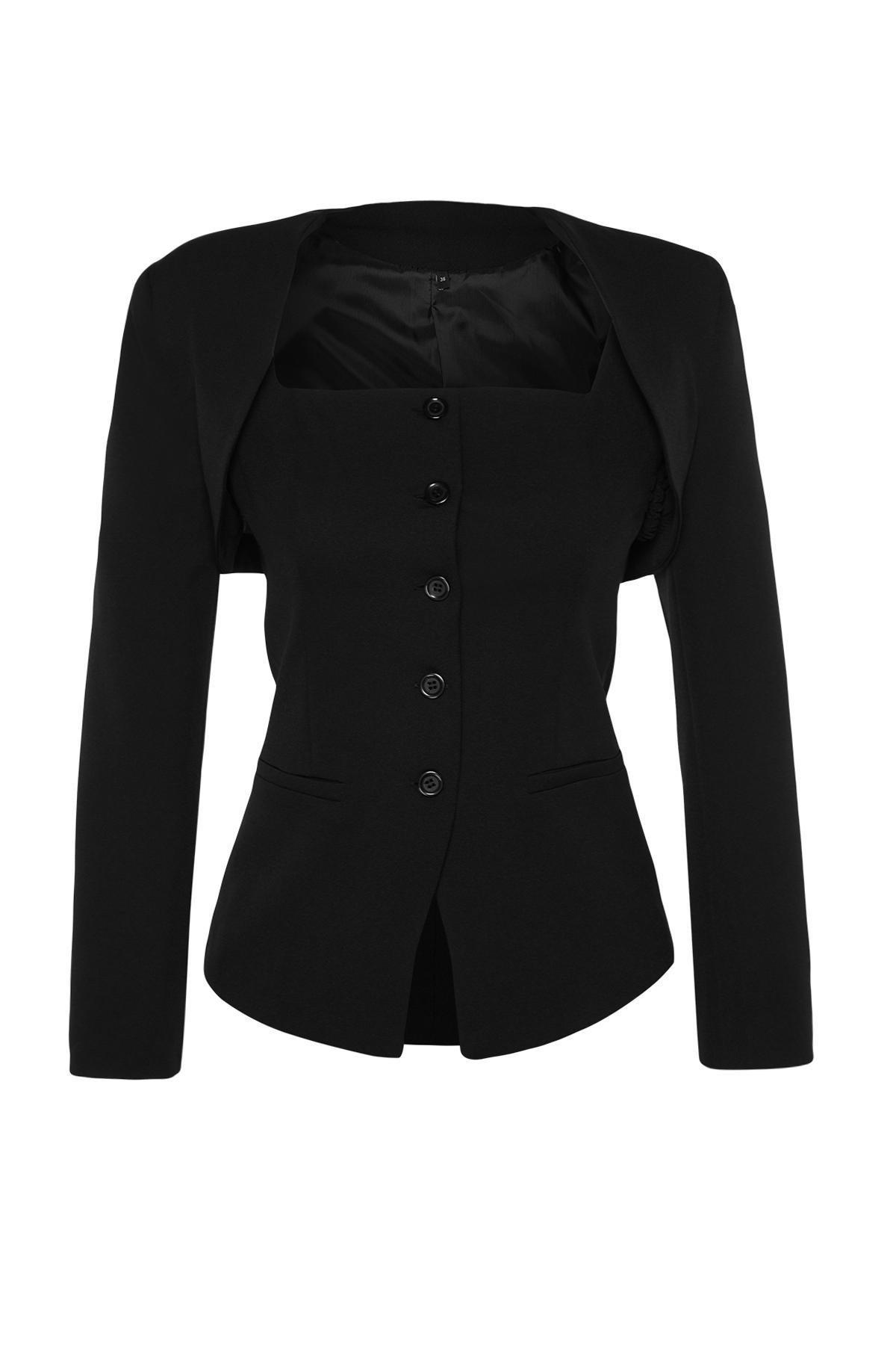 Black Bolero Detail Woven Blazer Jacket, , large image number 5