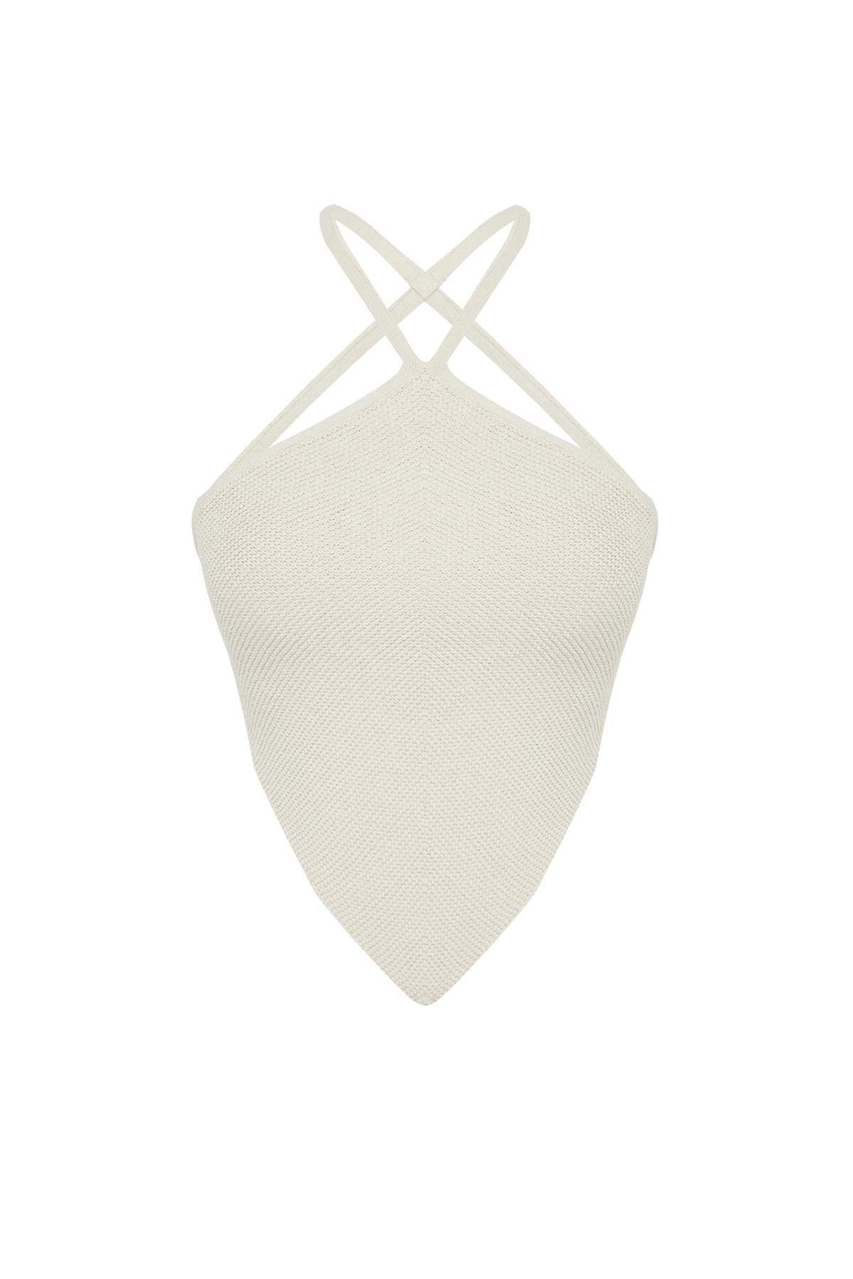 Beige-Grey Tie Back Crop Knit Blouse, , large image number 5