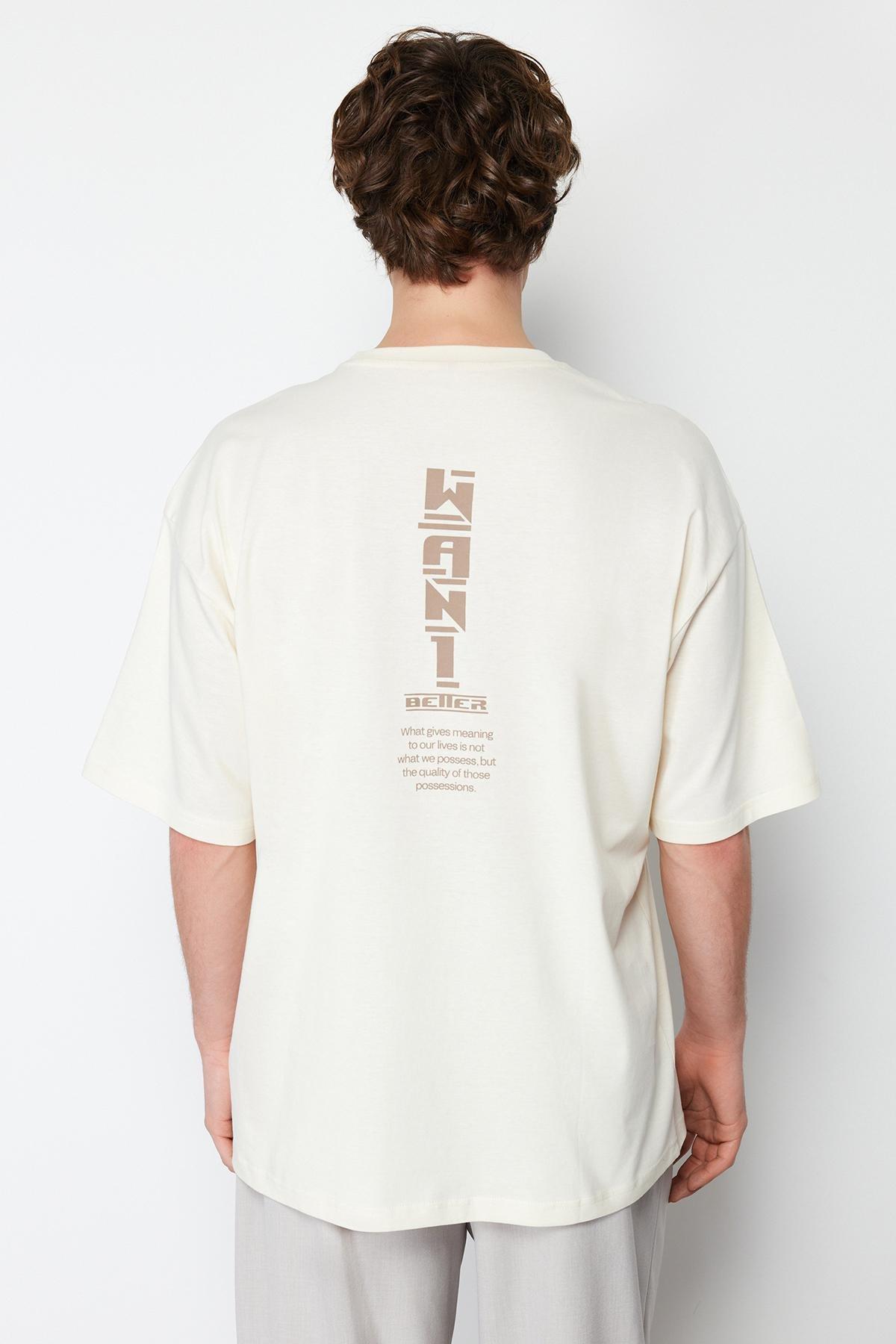 Beige Oversize Text Back Printed T-Shirt, C101_1948, large image number 1