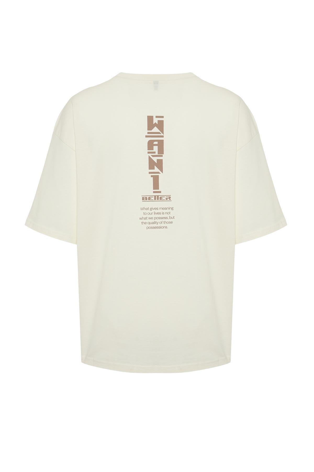 Beige Oversize Text Back Printed T-Shirt, C101_1948, large image number 5