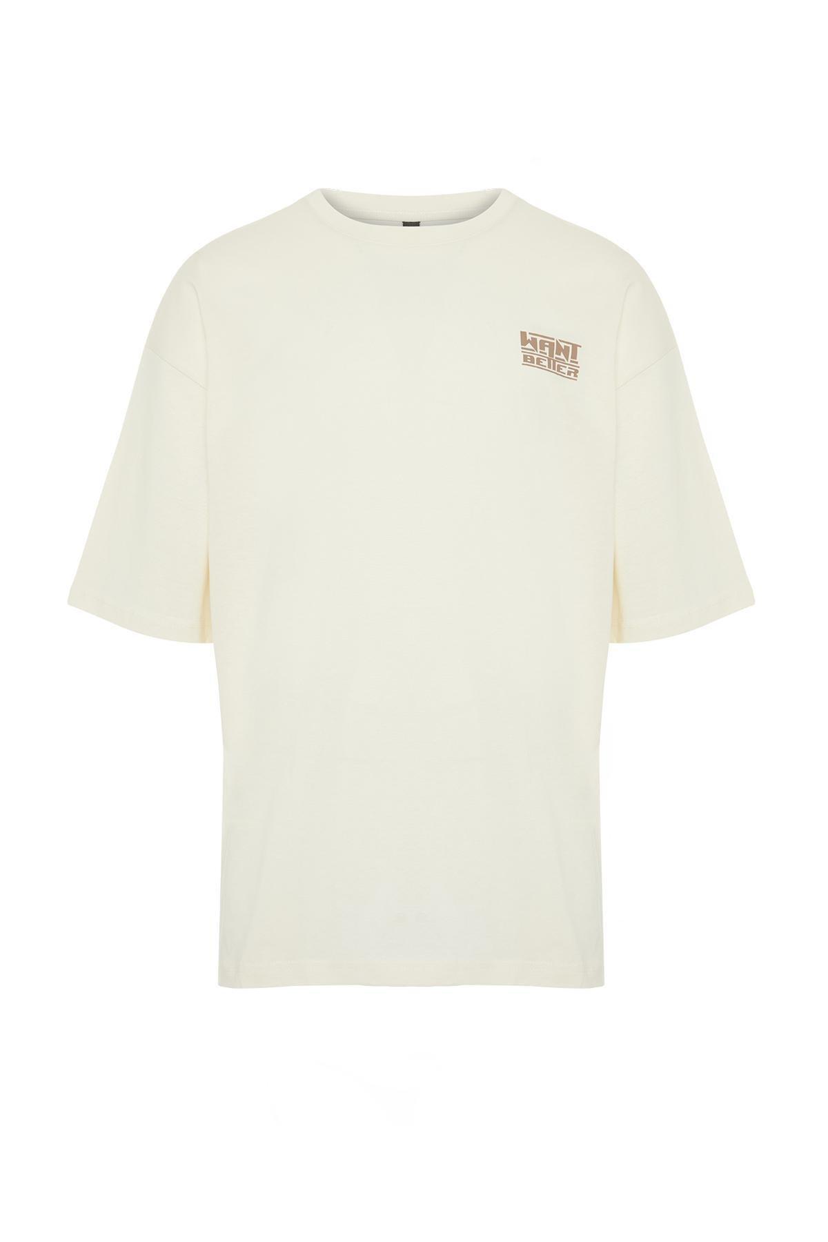 Beige Oversize Text Back Printed T-Shirt, C101_1948, large image number 6